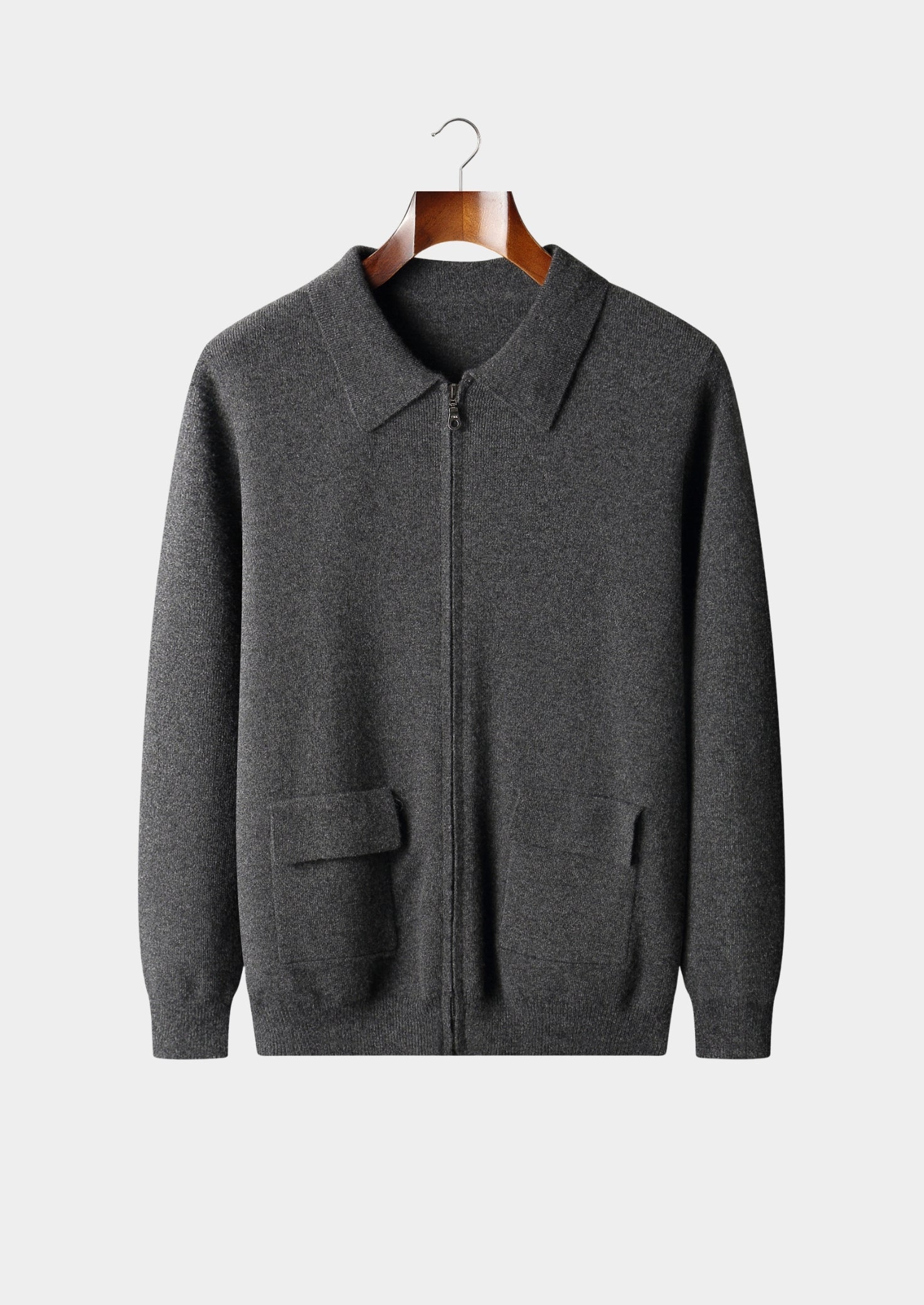 Pure Extra-Fine Merino Wool Zip Polo Cardigan