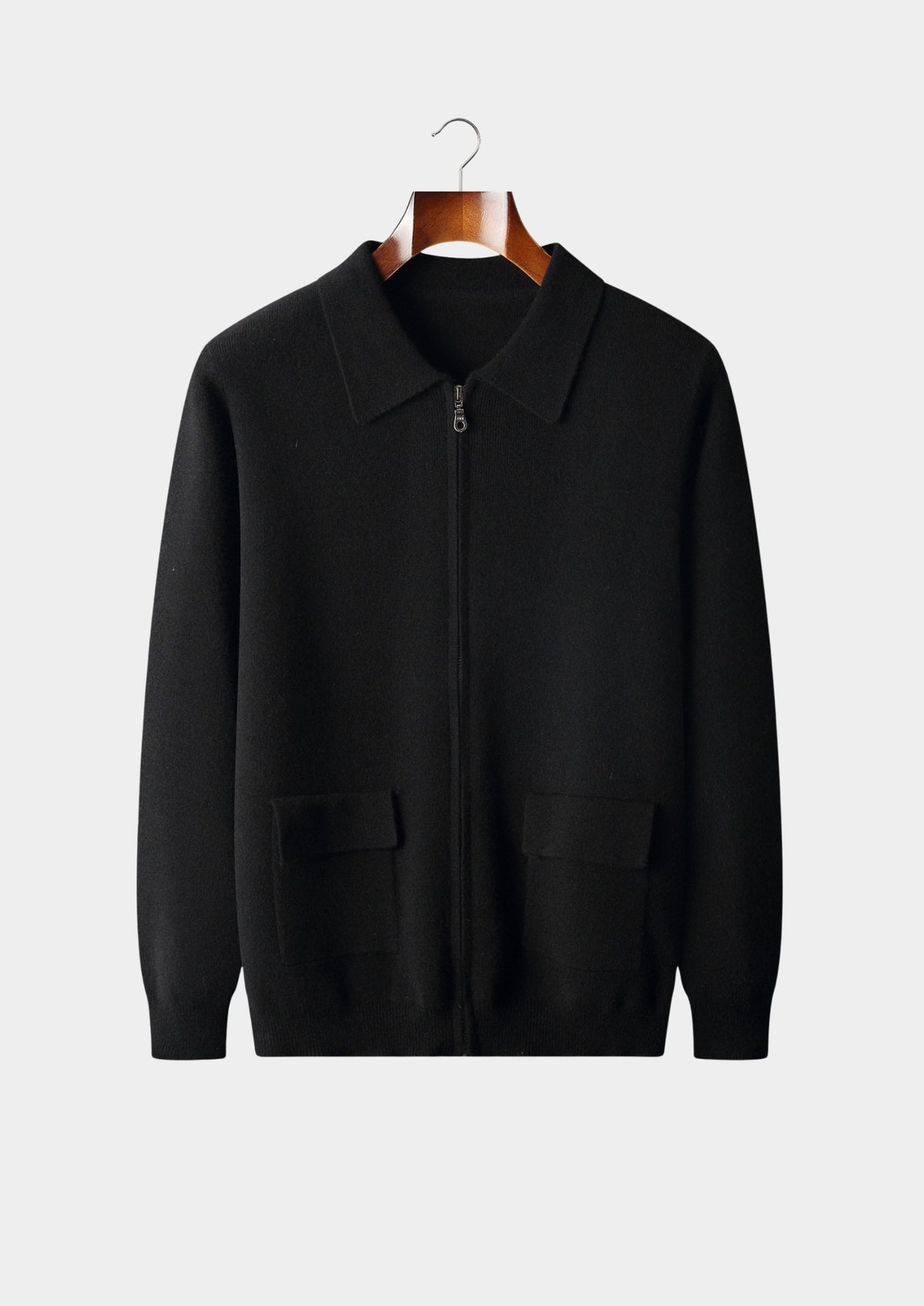 Pure Extra-Fine Merino Wool Zip Polo Cardigan