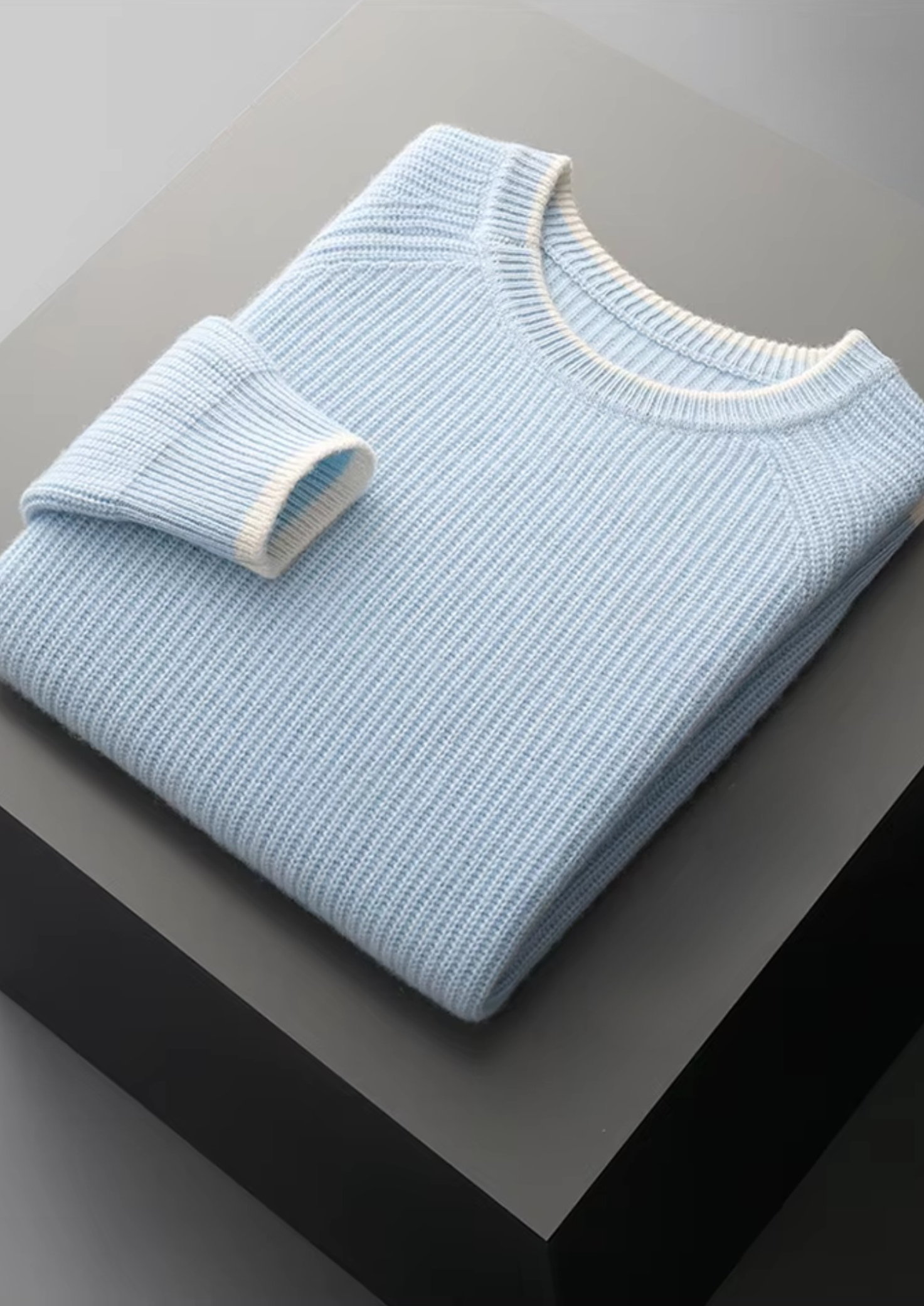 PURE EXTRA-FINE MERINO WOOL TWO TONE CREWNECK