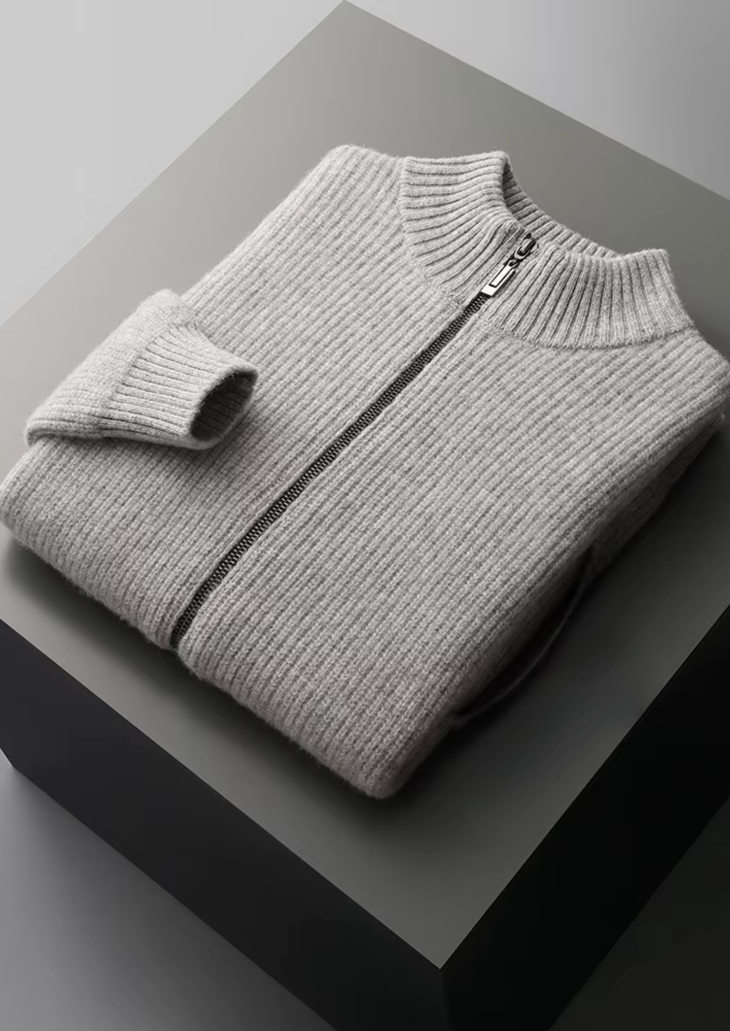 PURE EXTRA-FINE MERINO WOOL RIBBED CARDIGAN
