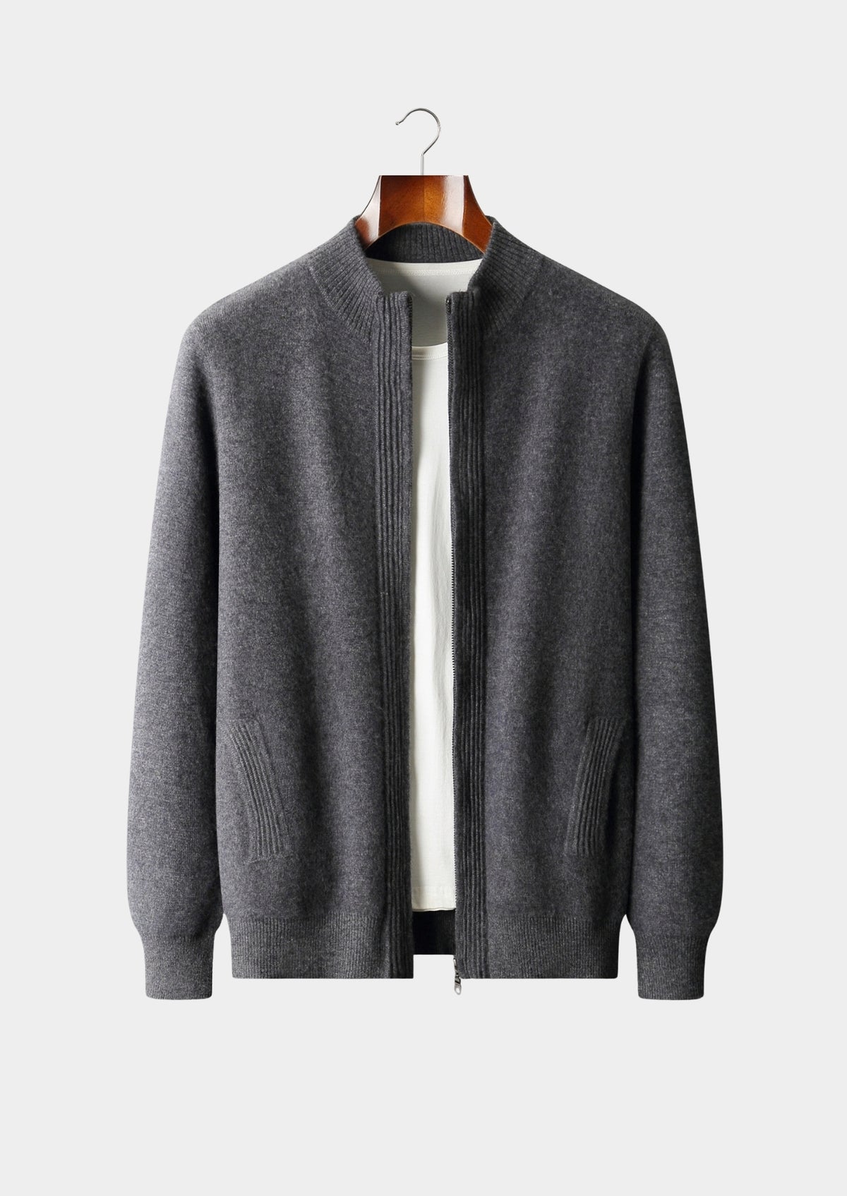 Pure Extra-Fine Merino Wool Textured Zip Cardigan