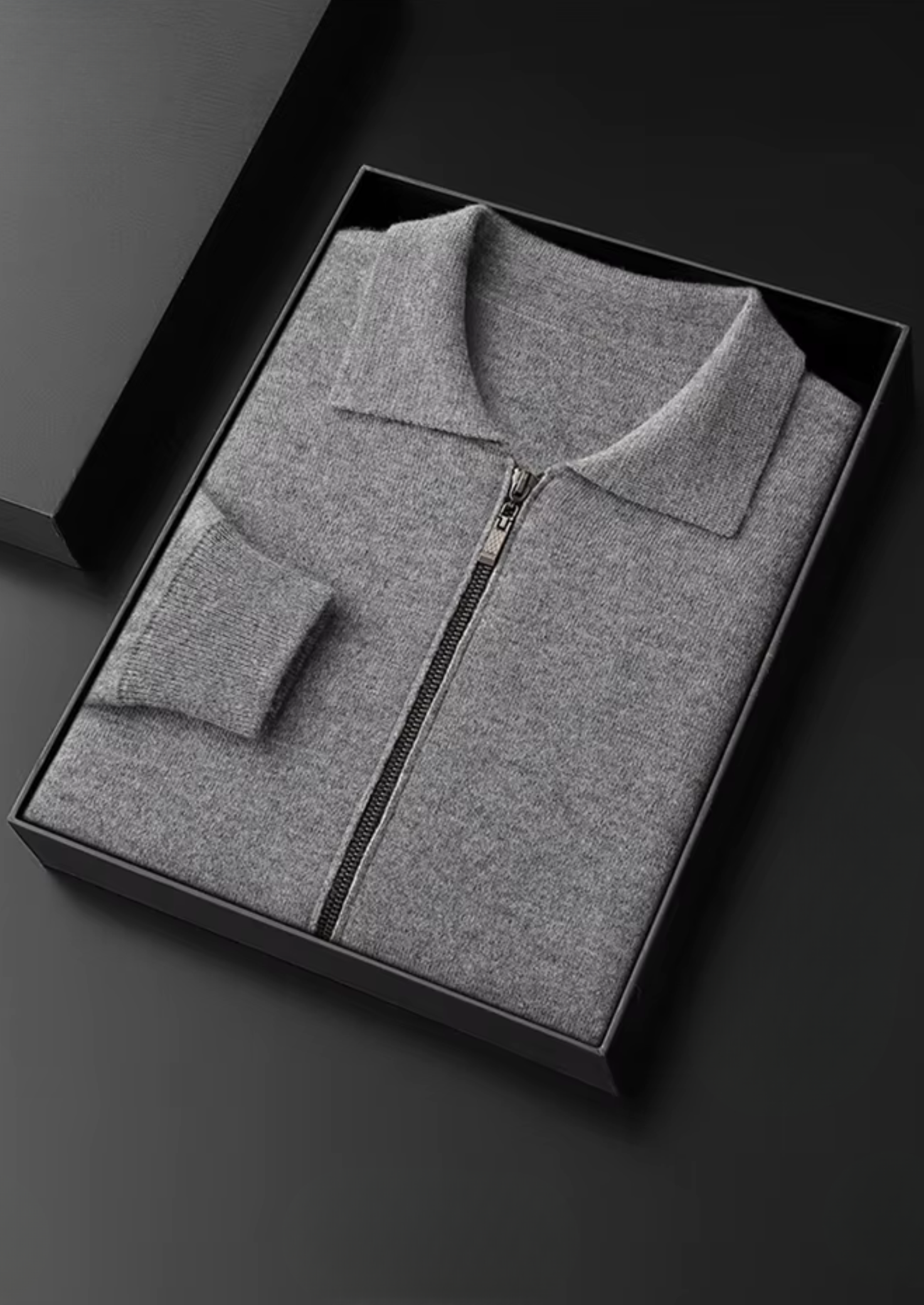 PURE EXTRA-FINE MERINO WOOL POLO ZIP CARDIGAN