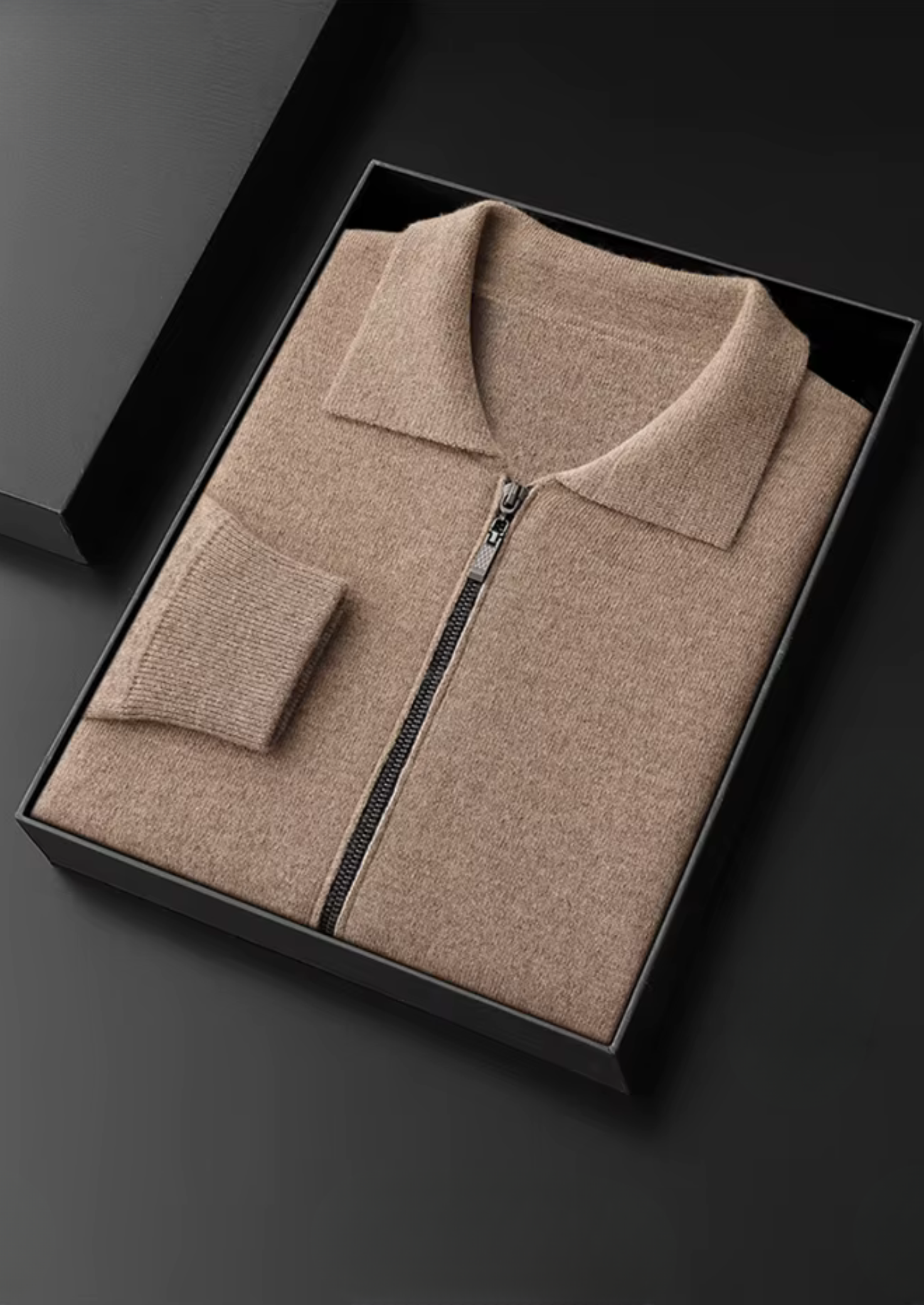 PURE EXTRA-FINE MERINO WOOL POLO ZIP CARDIGAN