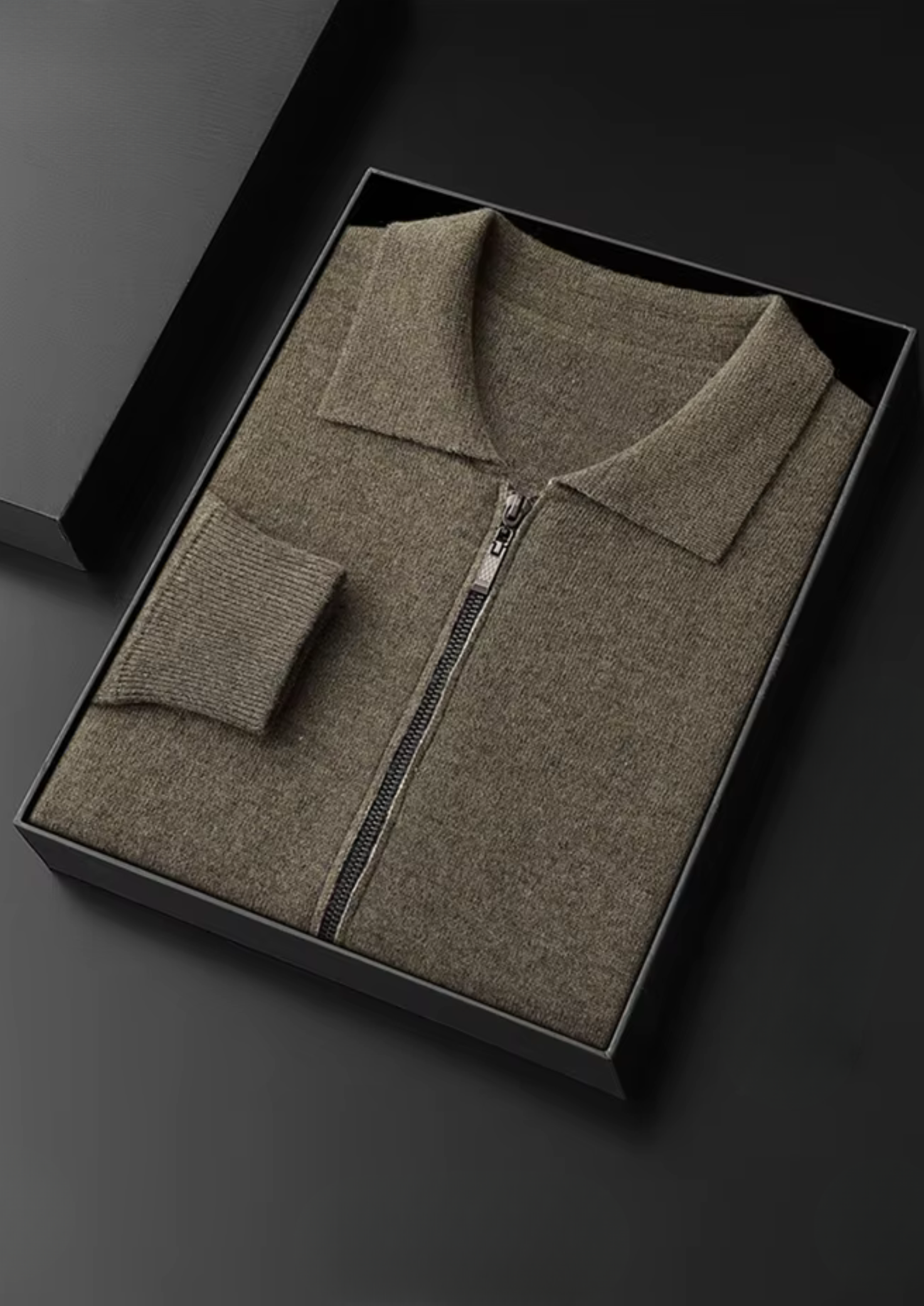 PURE EXTRA-FINE MERINO WOOL POLO ZIP CARDIGAN
