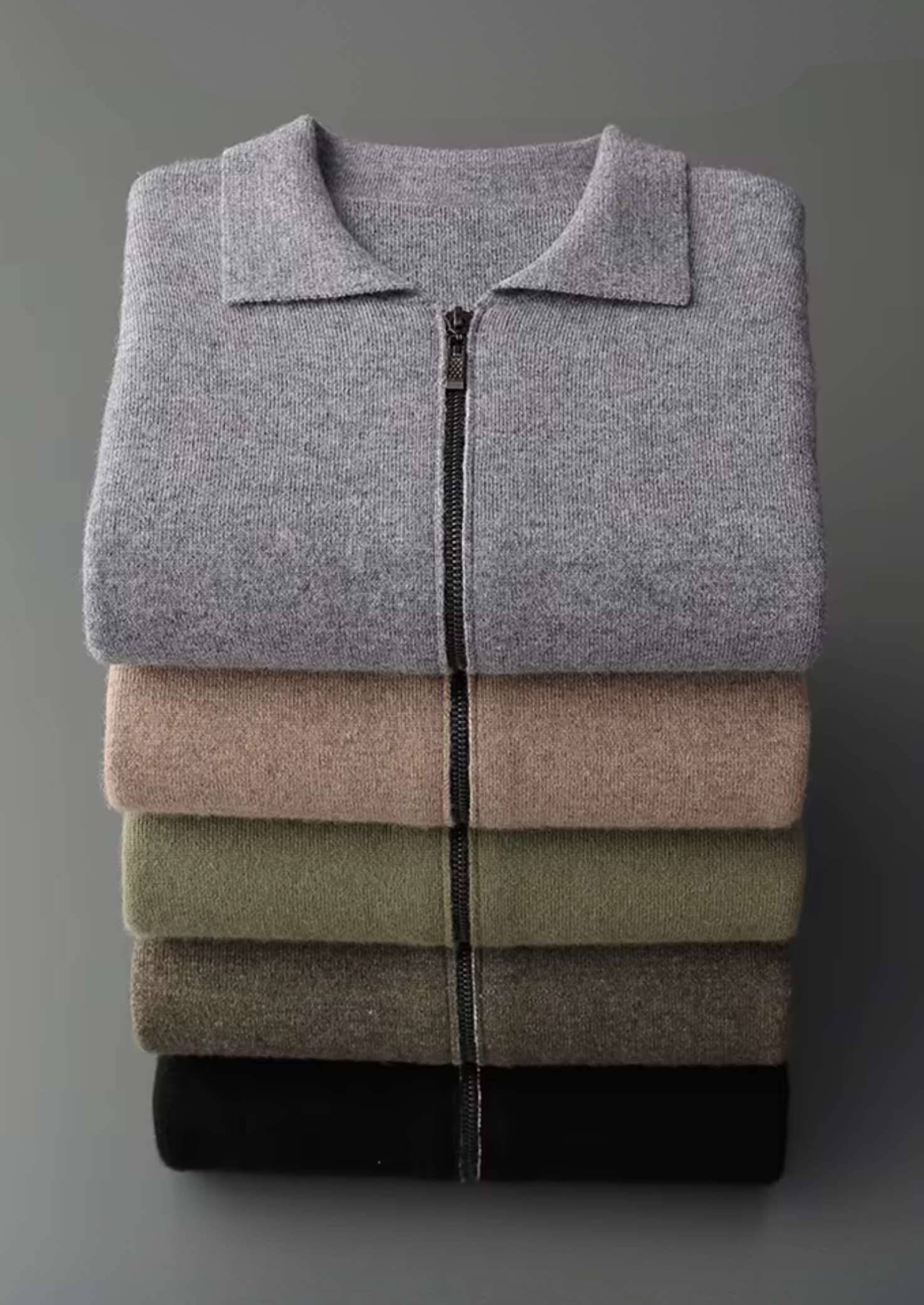 PURE EXTRA-FINE MERINO WOOL POLO ZIP CARDIGAN
