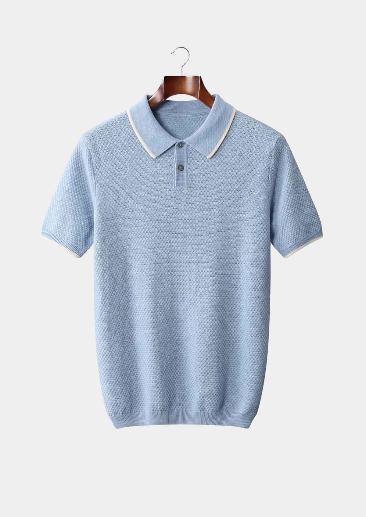 Premium Cashmere Light Blue Two-Tone Polo