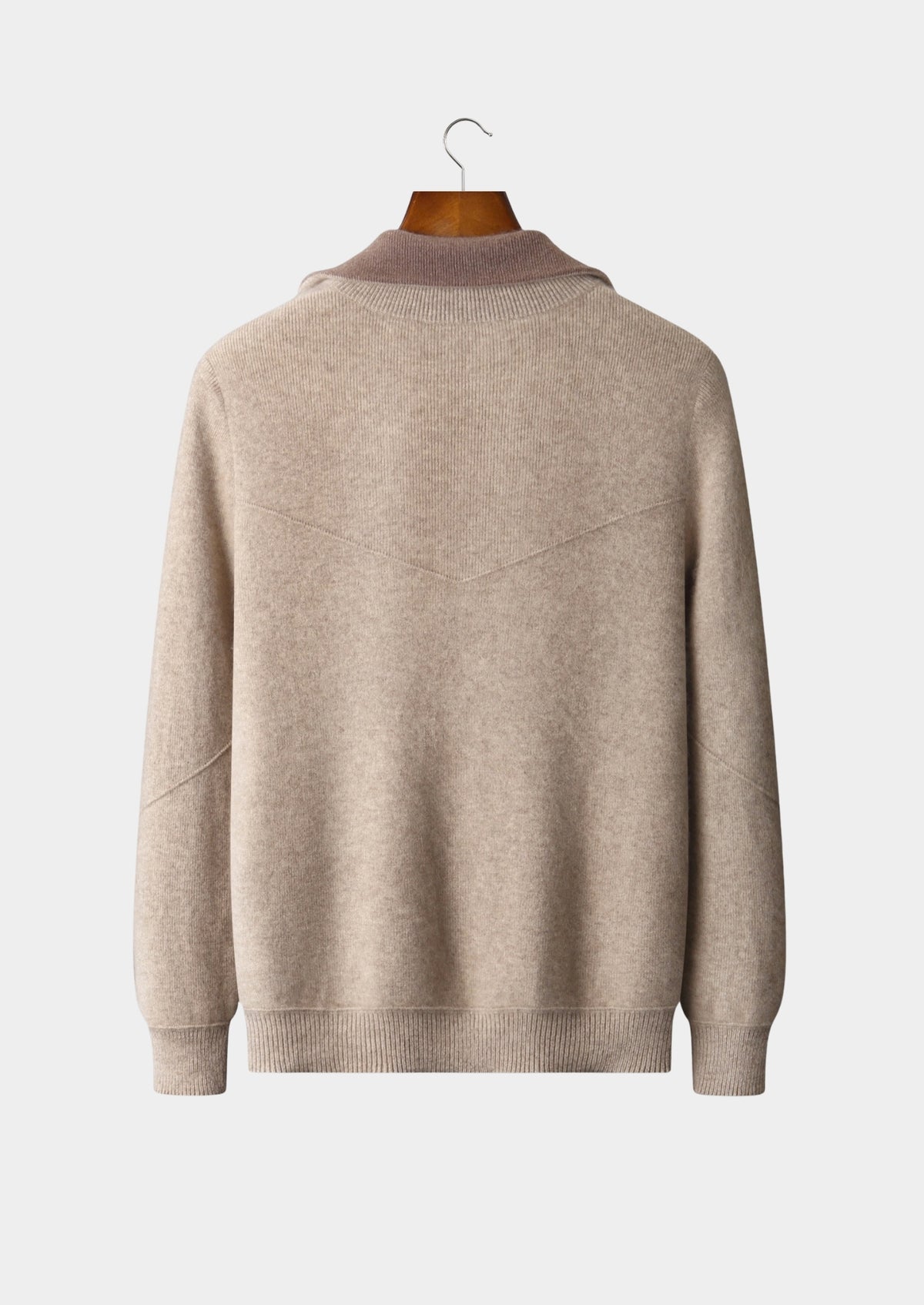 Pure Extra-Fine Merino Wool Two-Tone Funnel Neck Cardigan