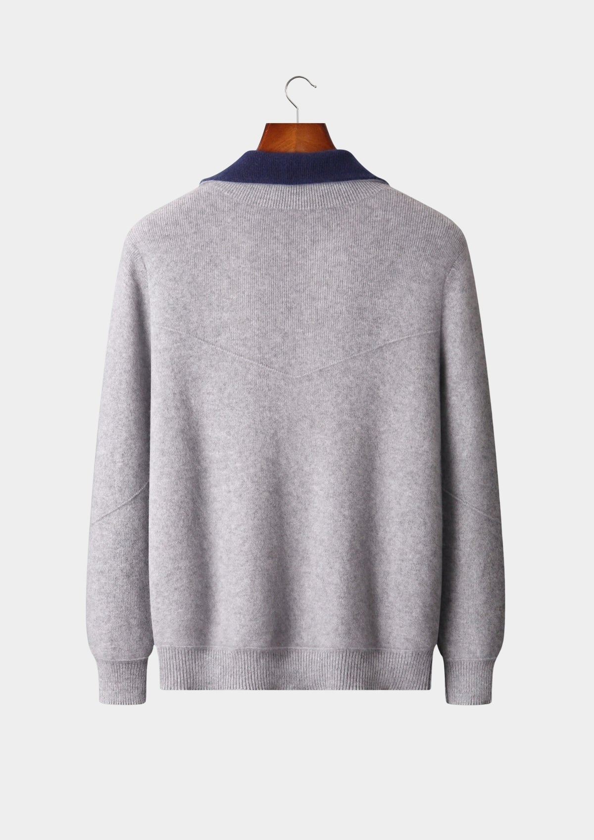 Pure Extra-Fine Merino Wool Two-Tone Funnel Neck Cardigan