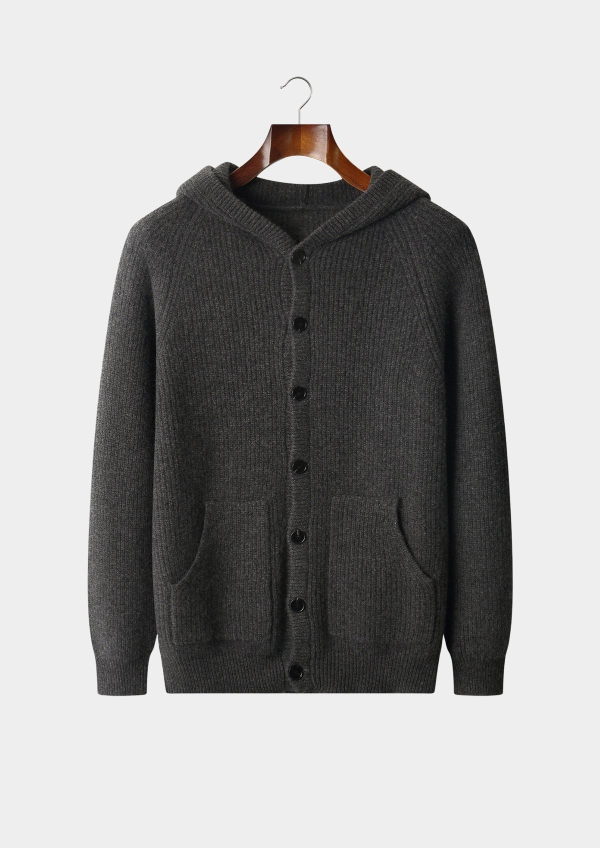 Pure Extra-Fine Merino Wool Ribbed Button Hoodie