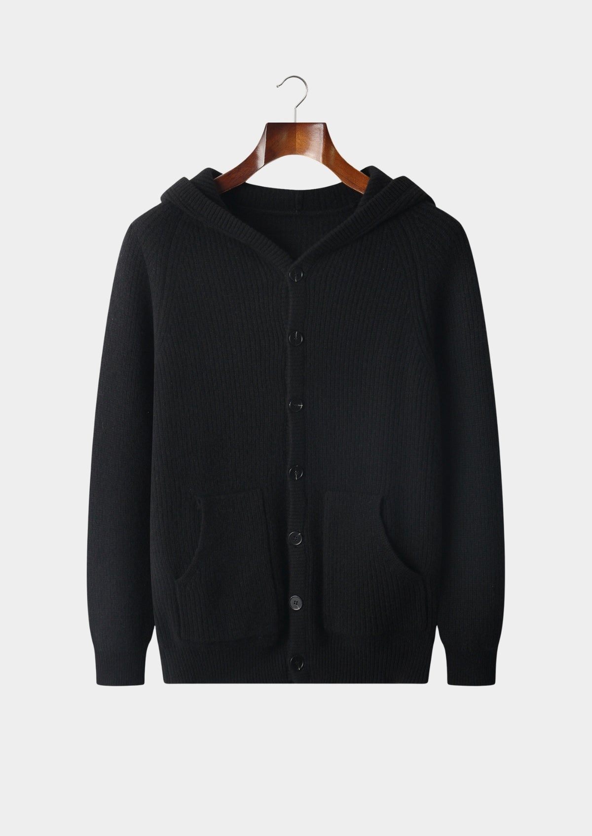 Pure Extra-Fine Merino Wool Ribbed Button Hoodie