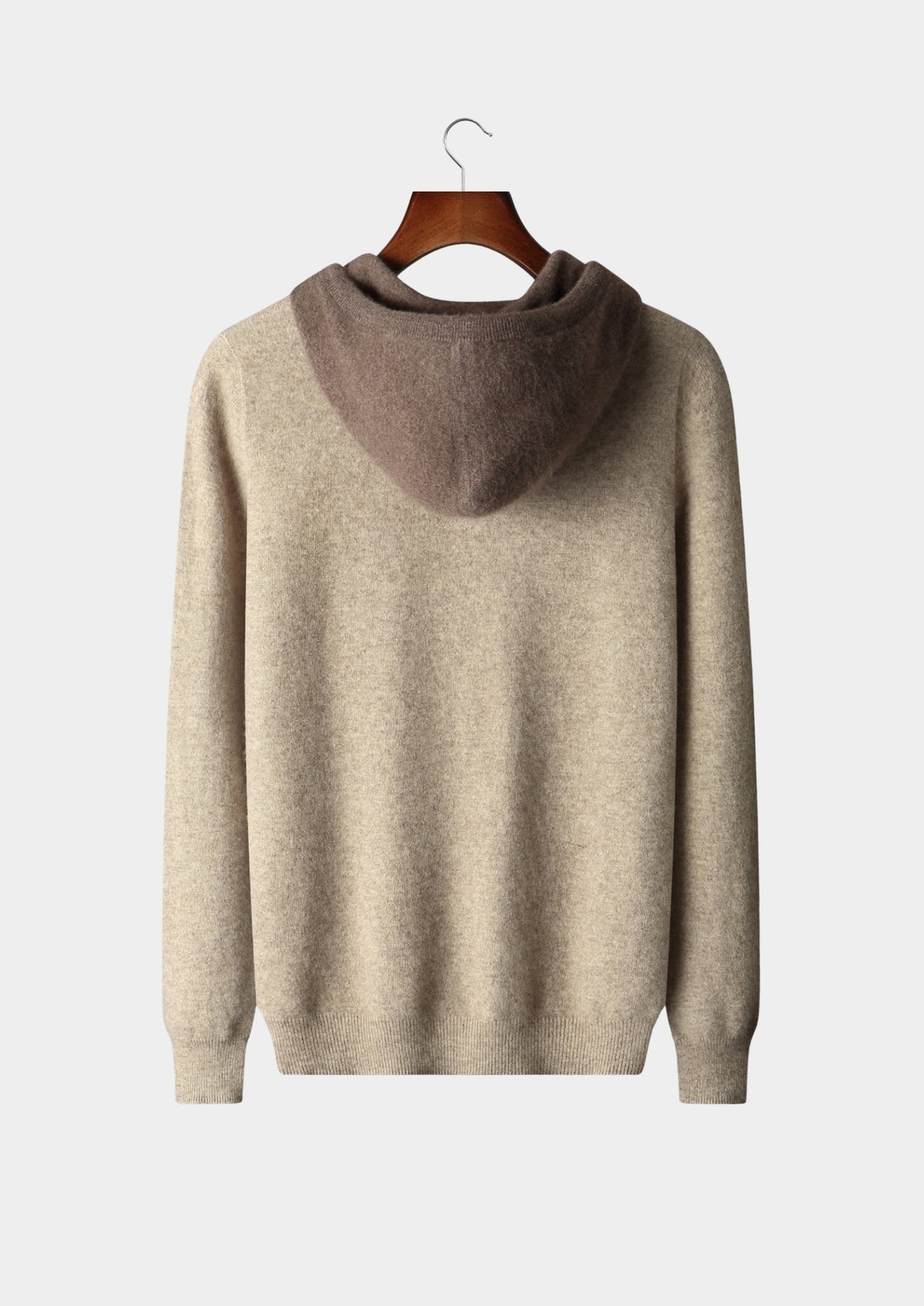 Pure Extra-Fine Merino Wool Two-Tone Leisure Hoodie