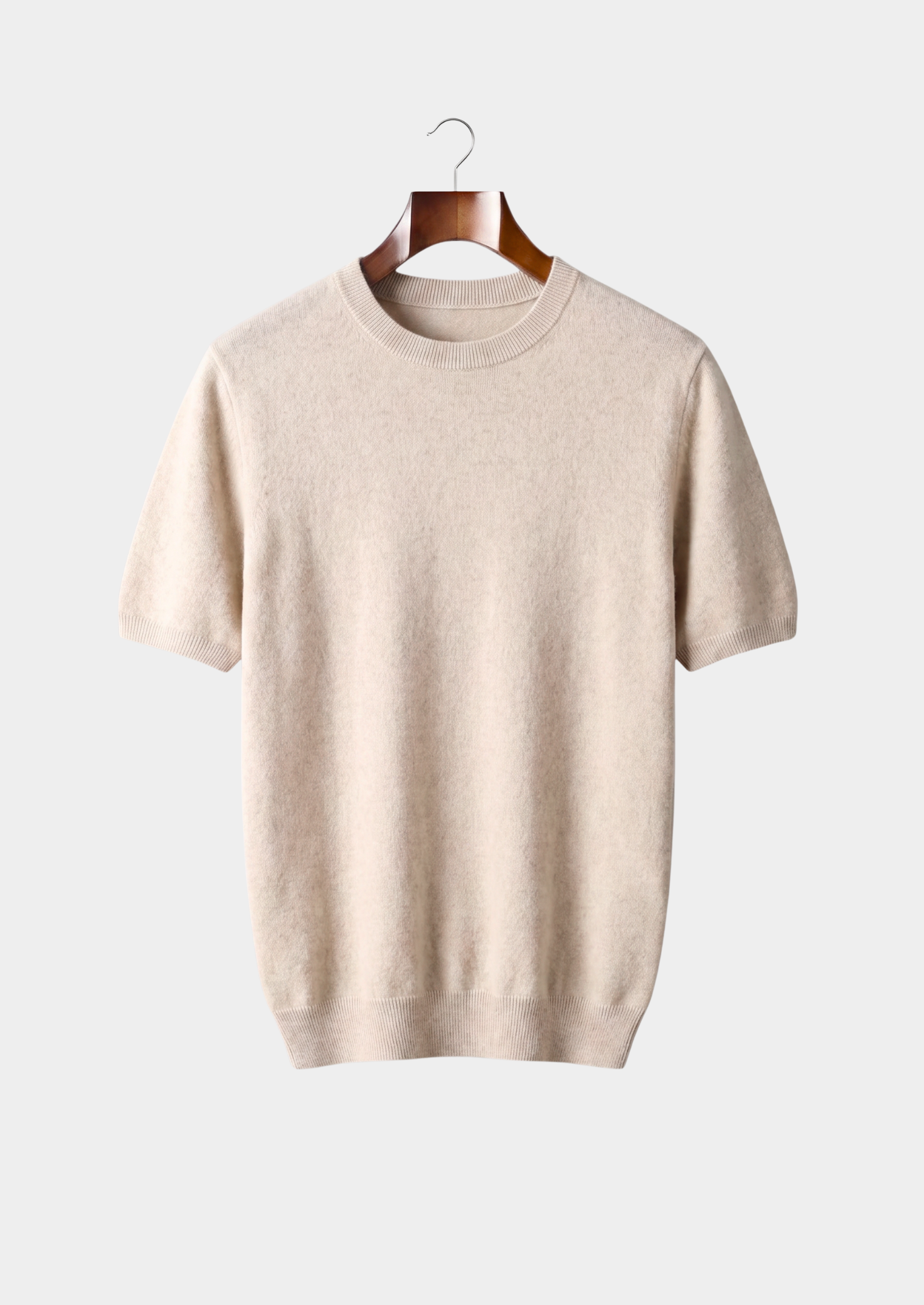 Premium Cashmere Classic Crewneck T-Shirt - Ivory Mocha
