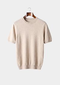 Premium Cashmere Classic Crewneck T-Shirt - Ivory Mocha