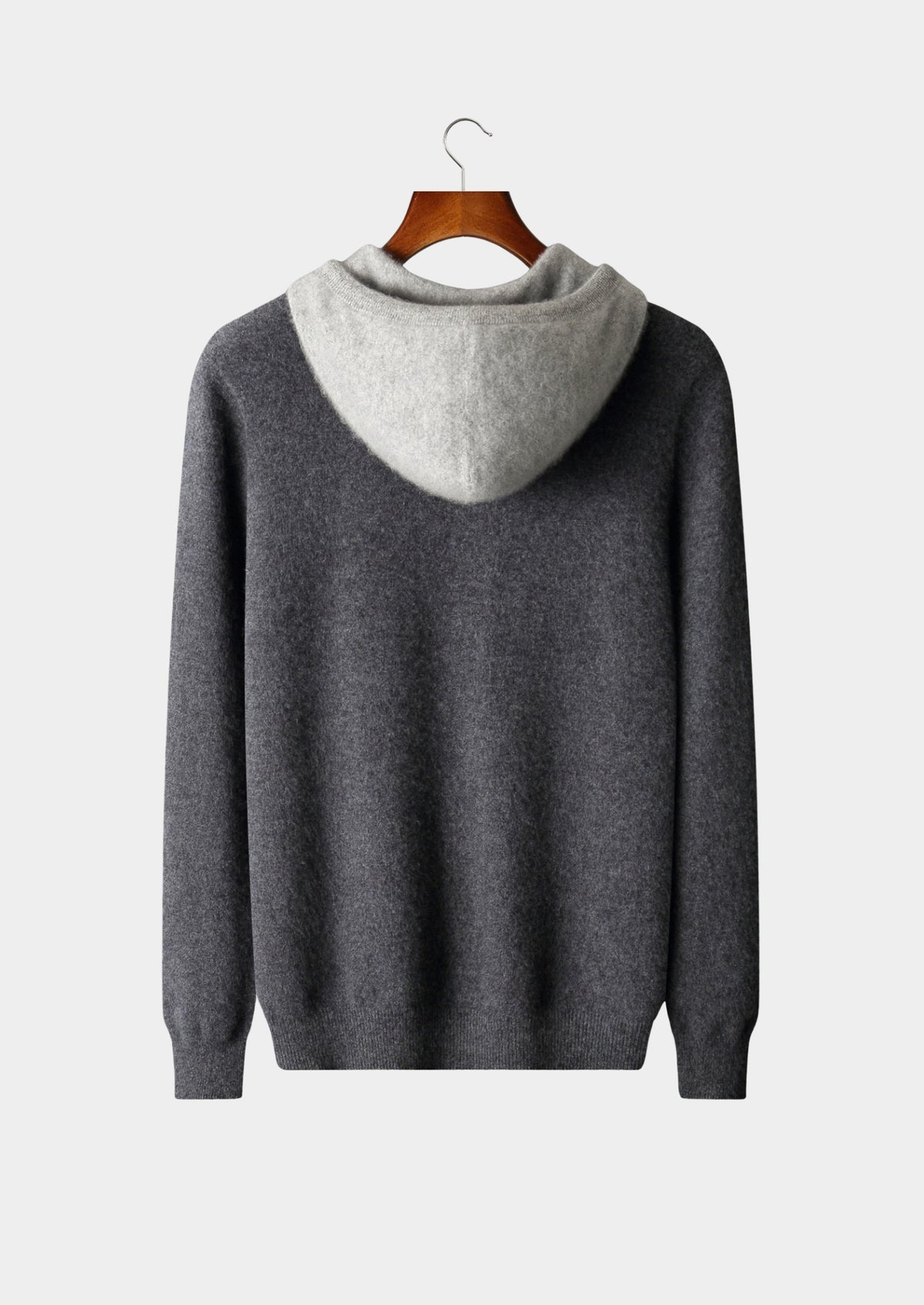 Pure Extra-Fine Merino Wool Two-Tone Leisure Hoodie