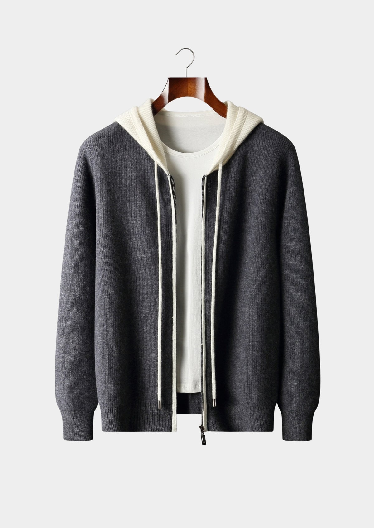 Premium Cashmere Two-Tone Zip Hoodie