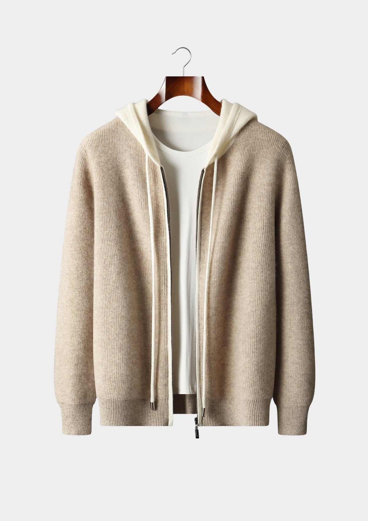Premium Cashmere Two-Tone Zip Hoodie