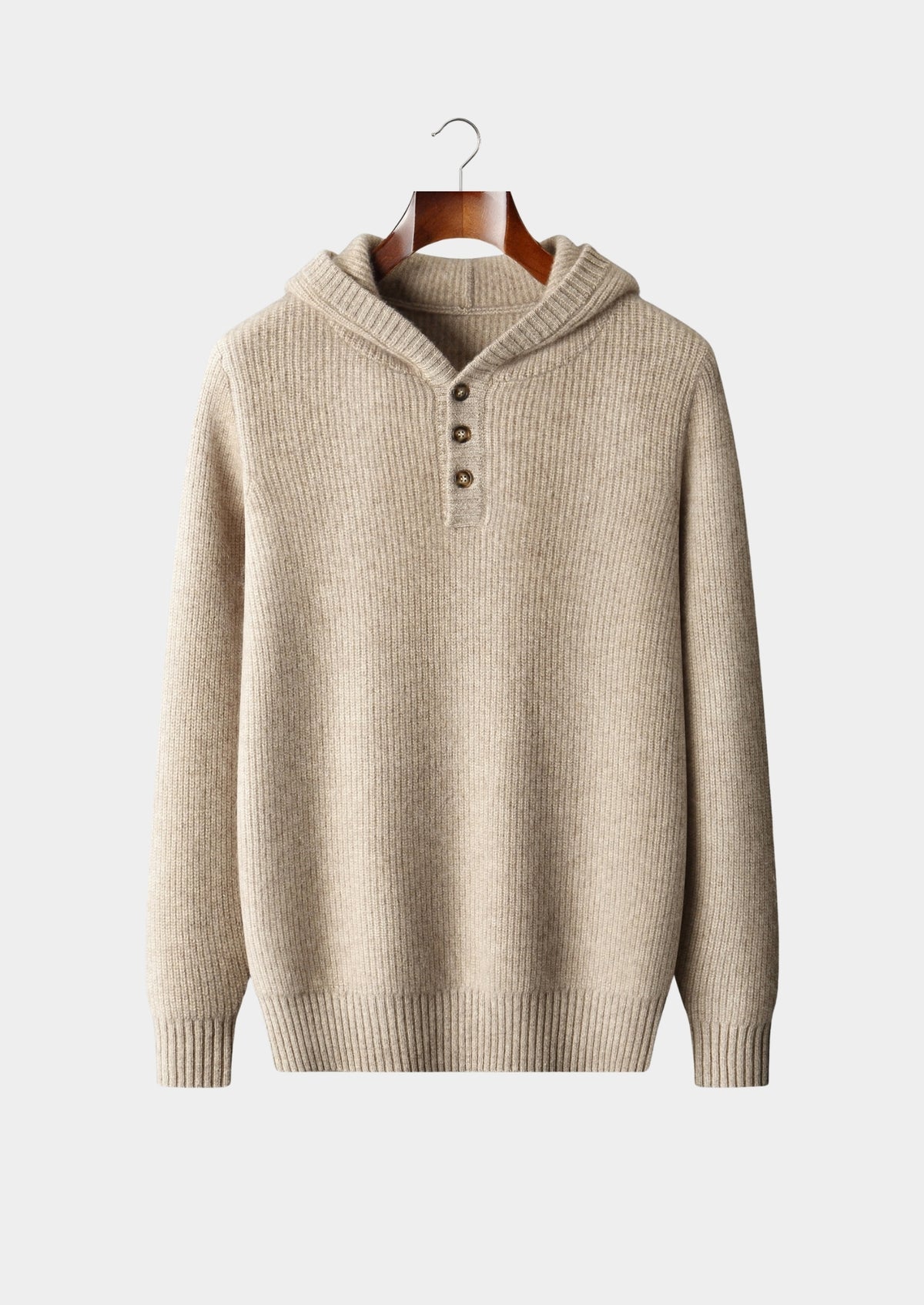 Premium Cashmere Ribbed Button-Up Hoodie