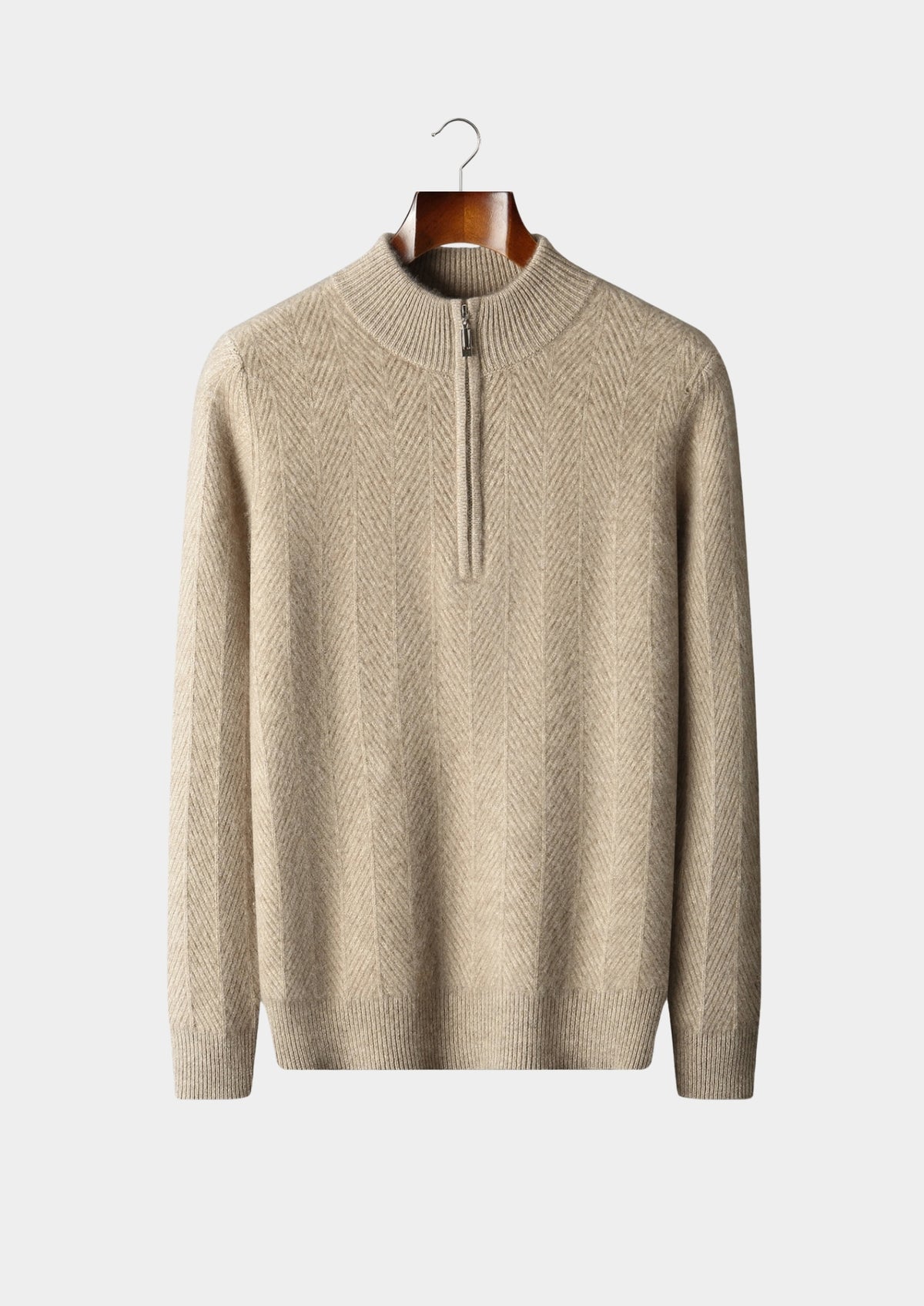 Pure Extra-Fine Merino Wool Herringbone Quarter Zip Sweater