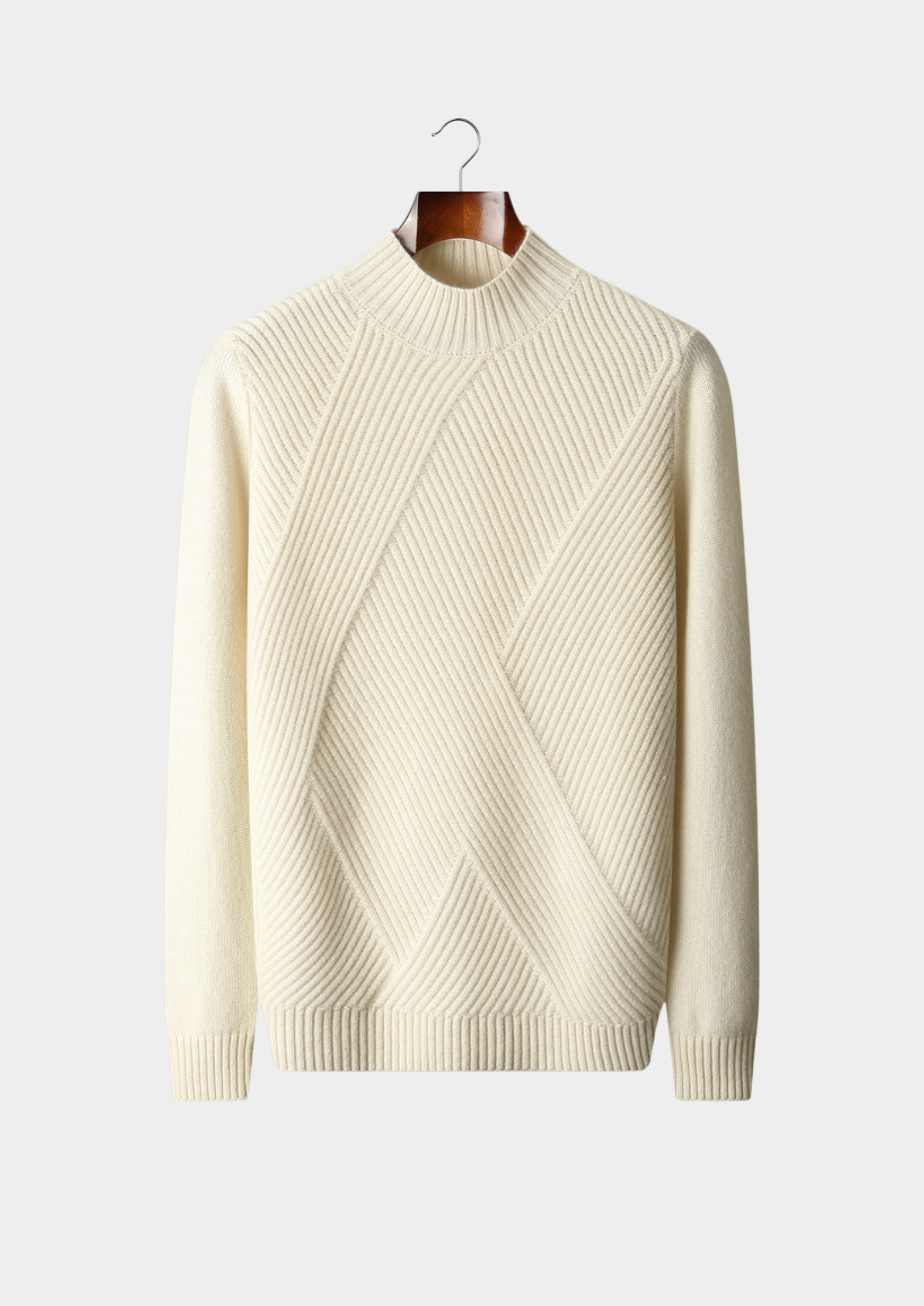 PURE CASHMERE IVORY PATTERNED MOCKNECK