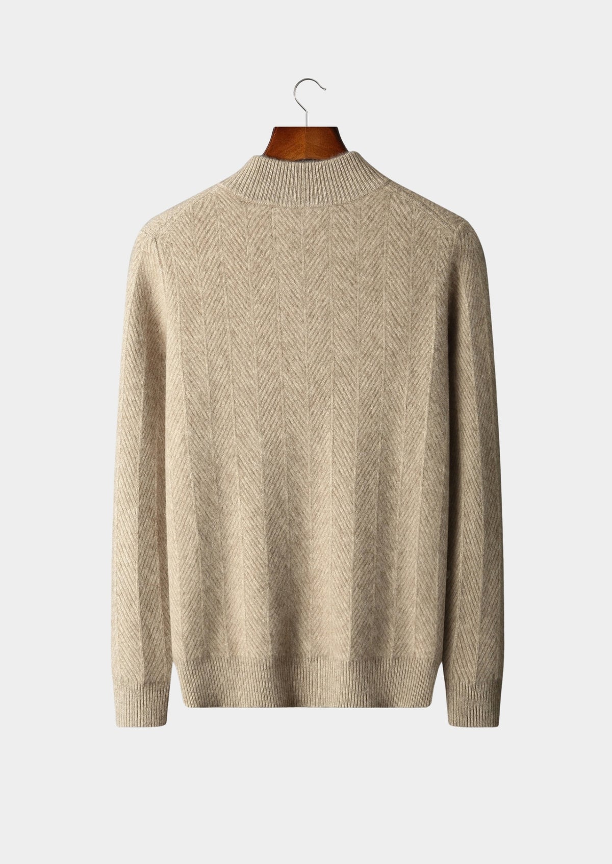 Pure Extra-Fine Merino Wool Herringbone Quarter Zip Sweater