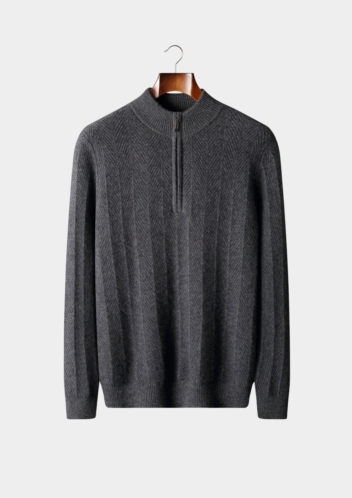Pure Extra-Fine Merino Wool Herringbone Quarter Zip Sweater