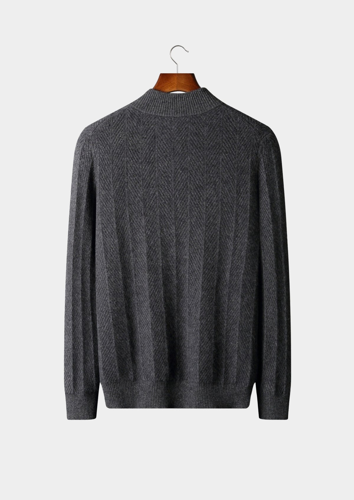 Pure Extra-Fine Merino Wool Herringbone Quarter Zip Sweater