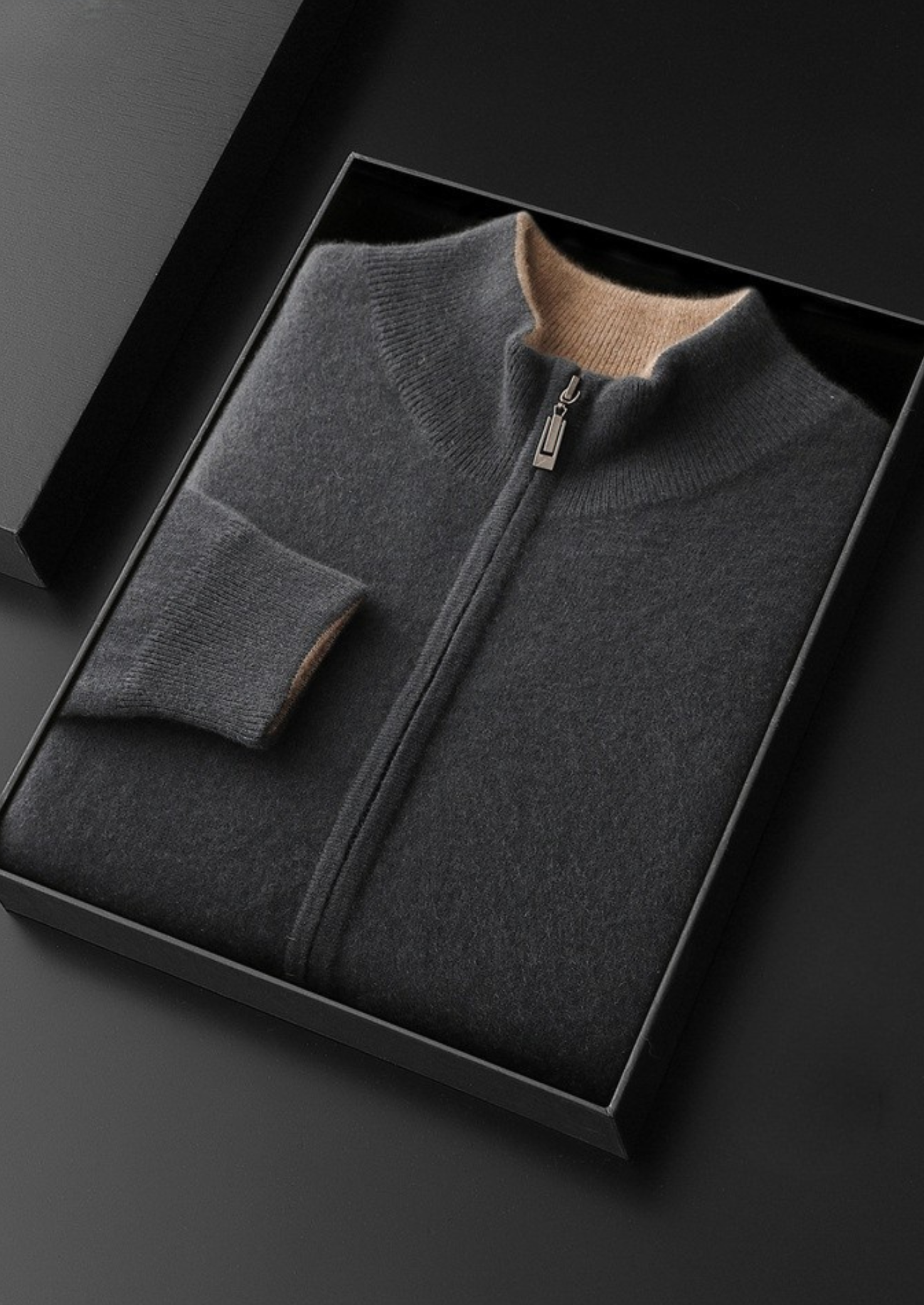 PURE CASHMERE DARK GRAY DUAL ZIP CARDIGAN