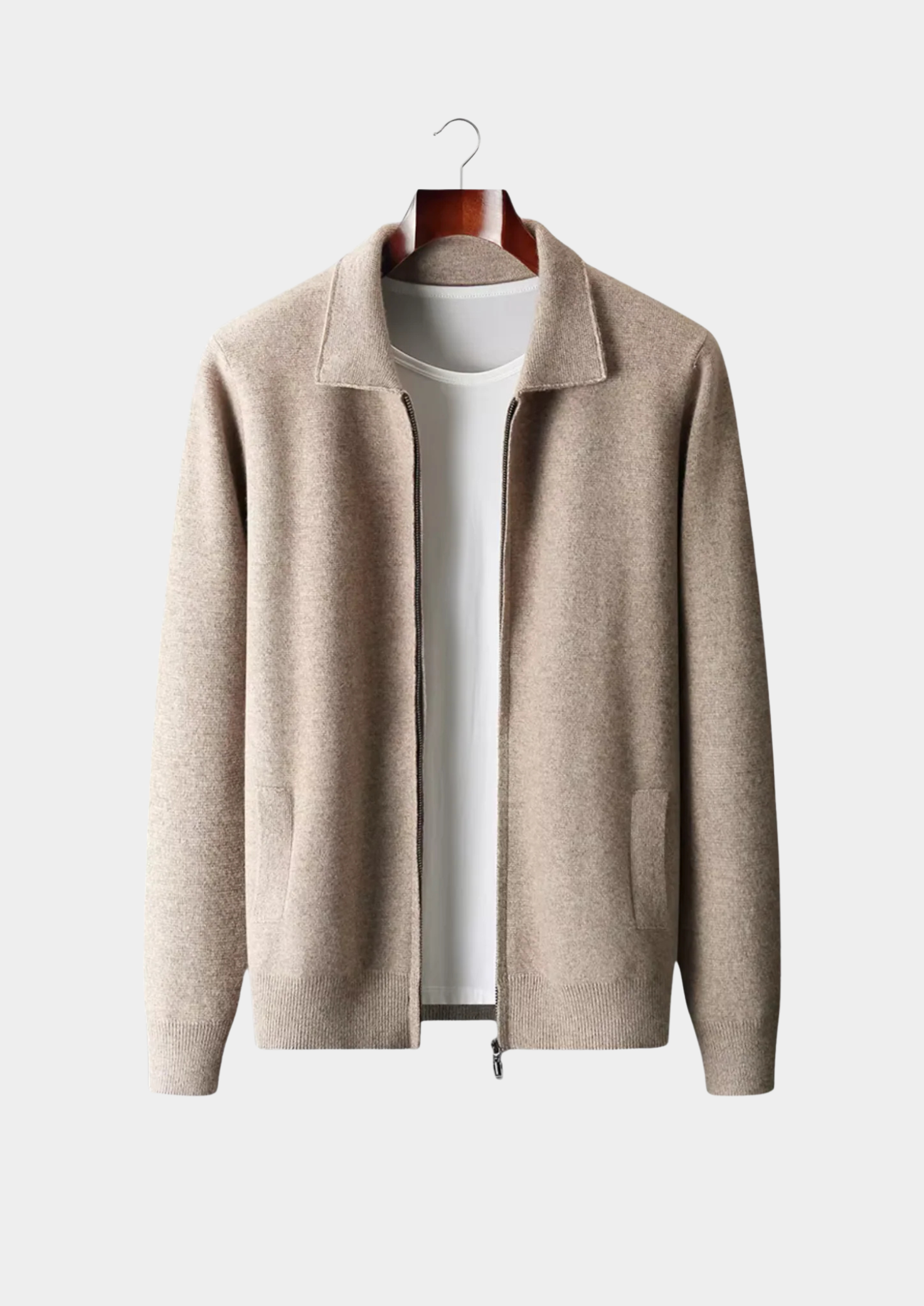 PURE EXTRA-FINE MERINO WOOL ZIP POLO CARDIGAN