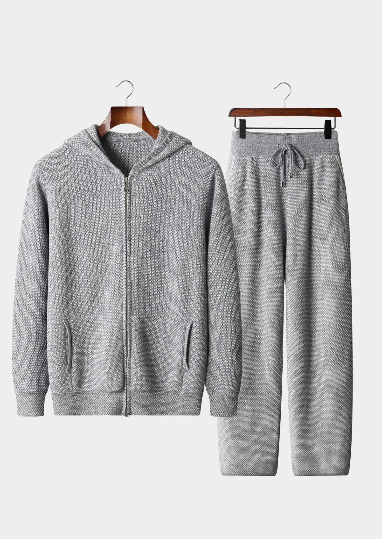 Pure Extra-Fine Merino Wool Light Gray Jaquard Set