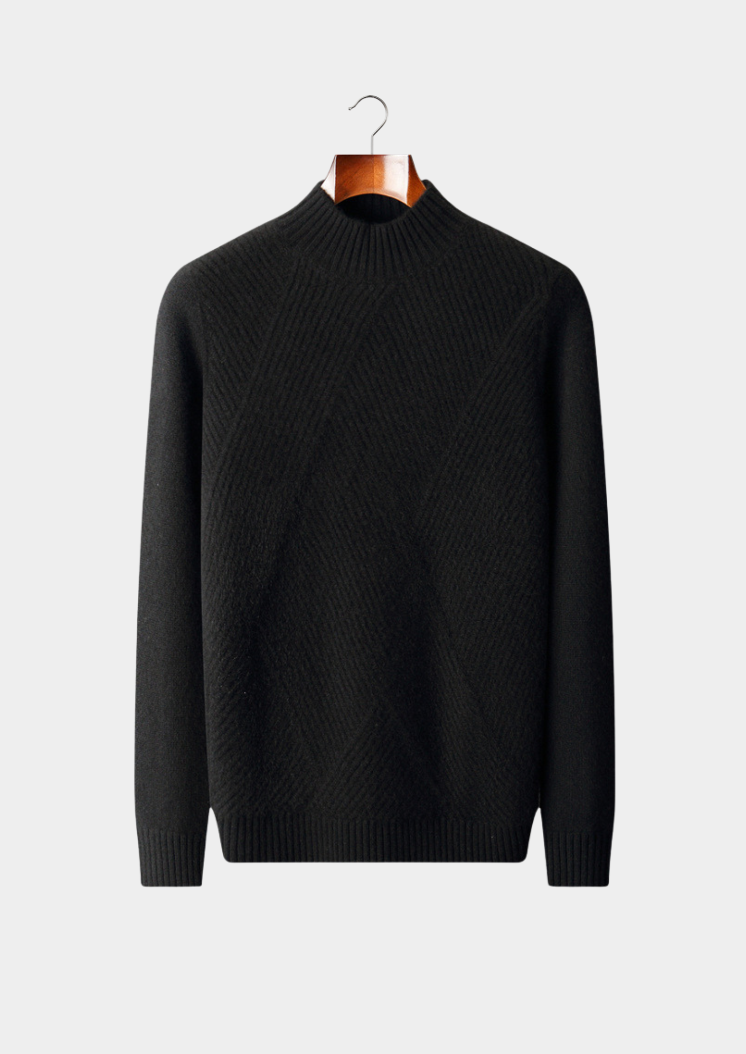 PURE CASHMERE BLACK PATTERNED MOCKNECK