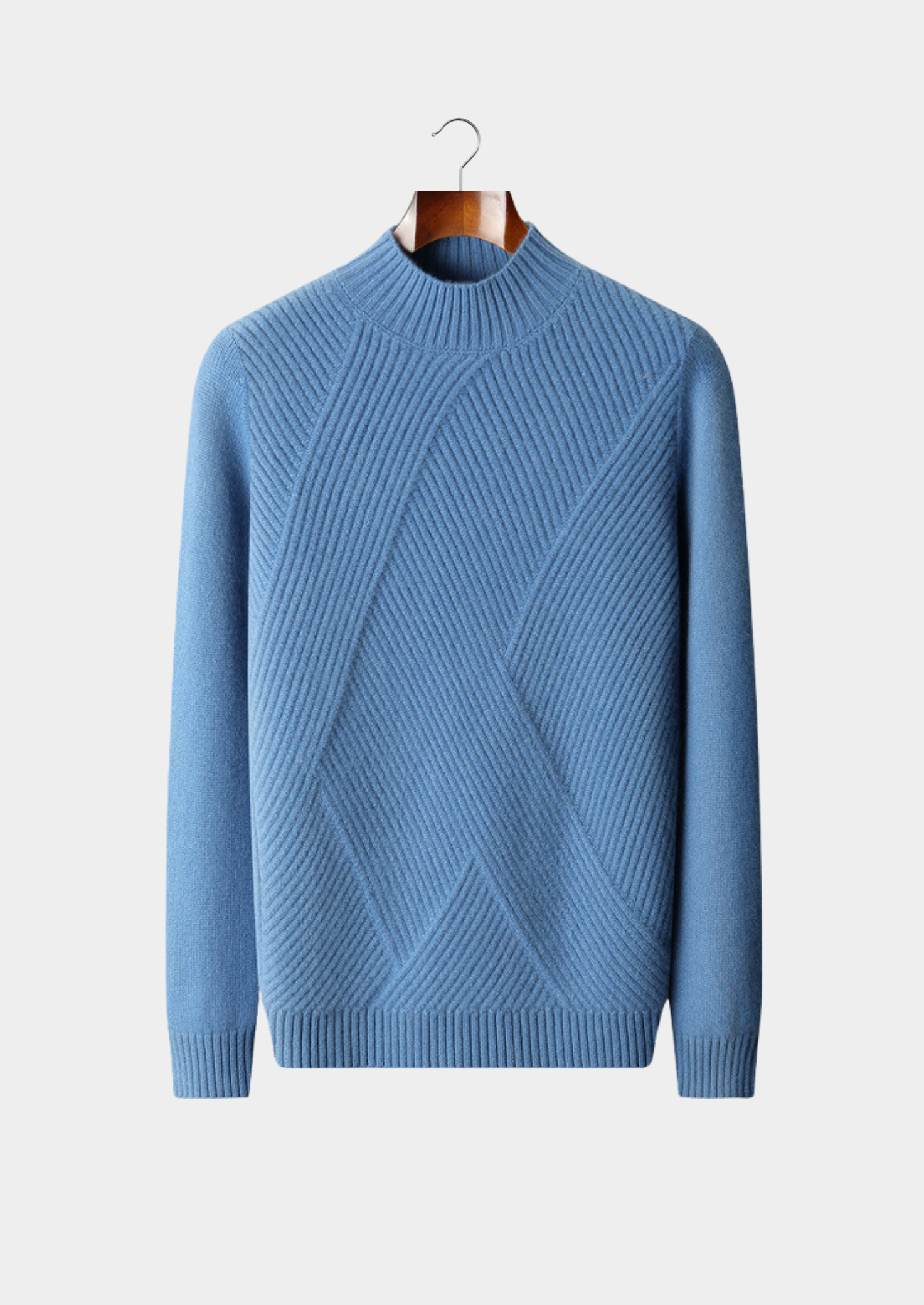 PURE CASHMERE SKY BLUE PATTERNED MOCKNECK