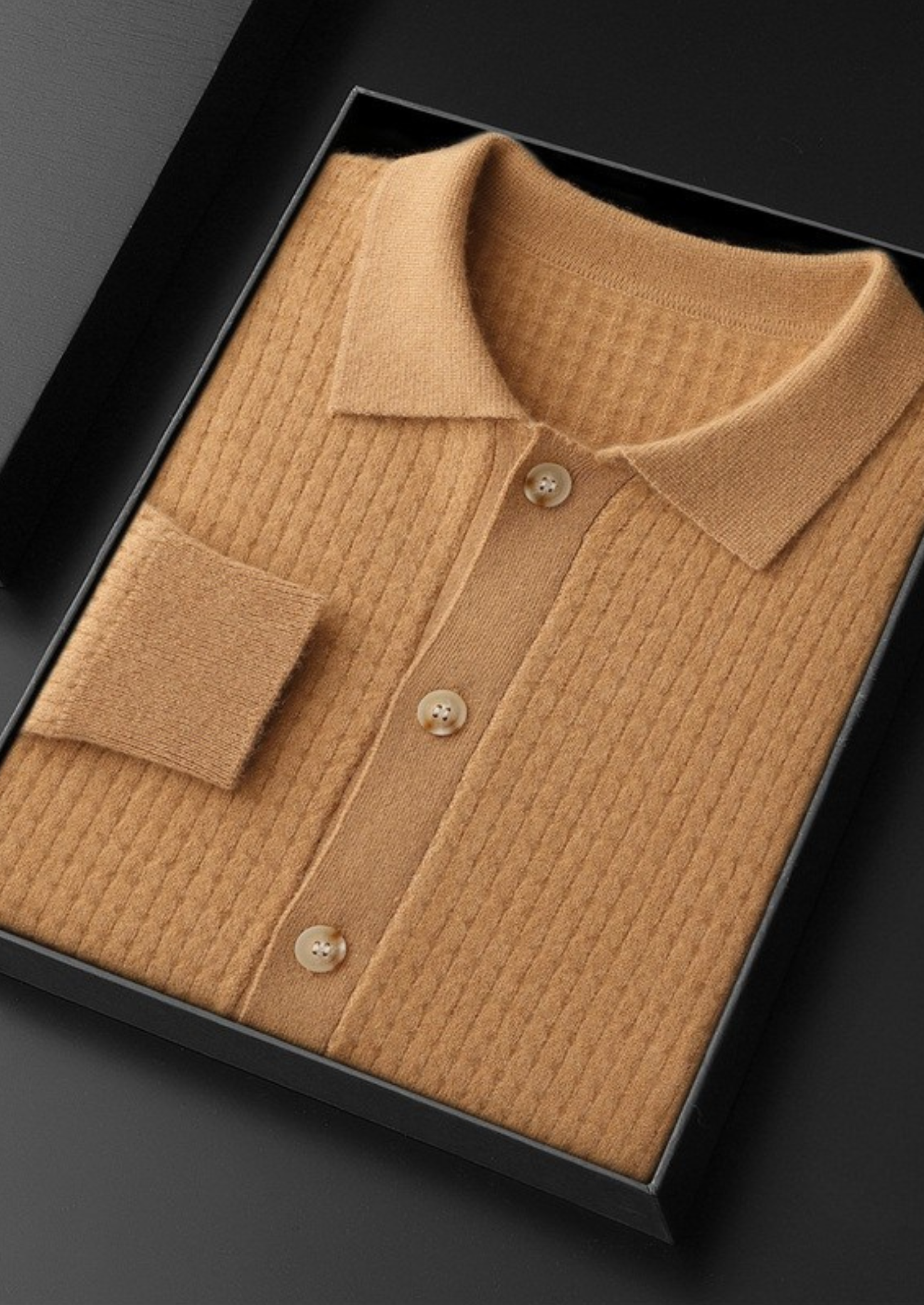 PURE CASHMERE CARAMEL TEXTURED BUTTON CARDIGAN