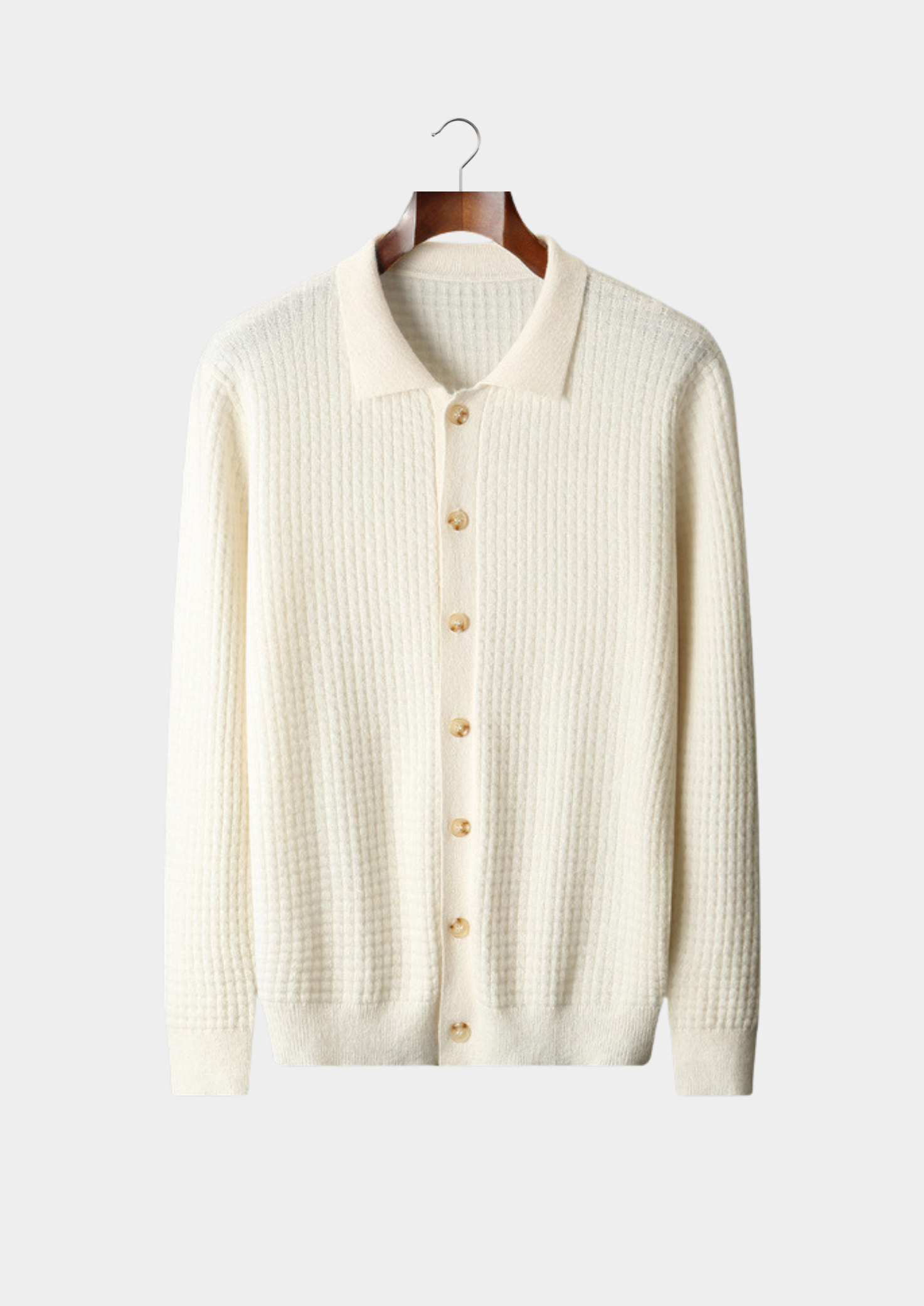 PURE CASHMERE IVORY TEXTURED BUTTON CARDIGAN