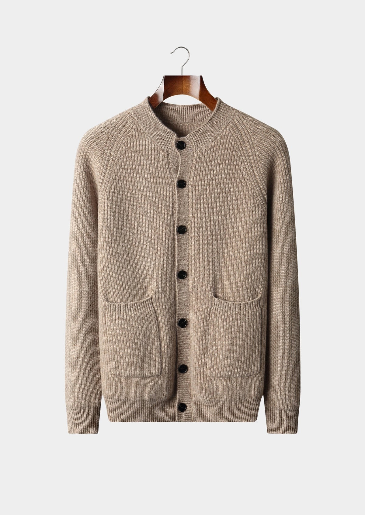 Pure Extra-Fine Merino Wool Ribbed Classic Button Cardigan