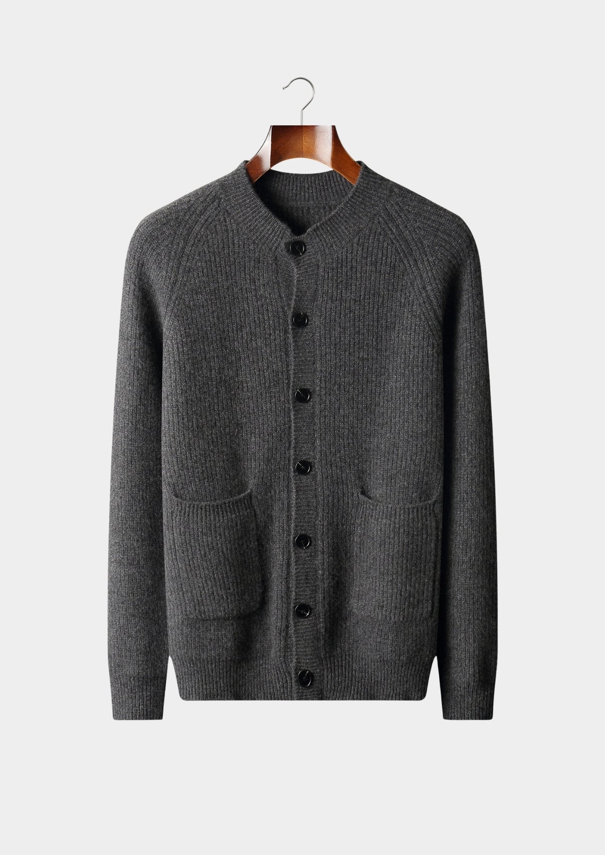 Pure Extra-Fine Merino Wool Ribbed Classic Button Cardigan