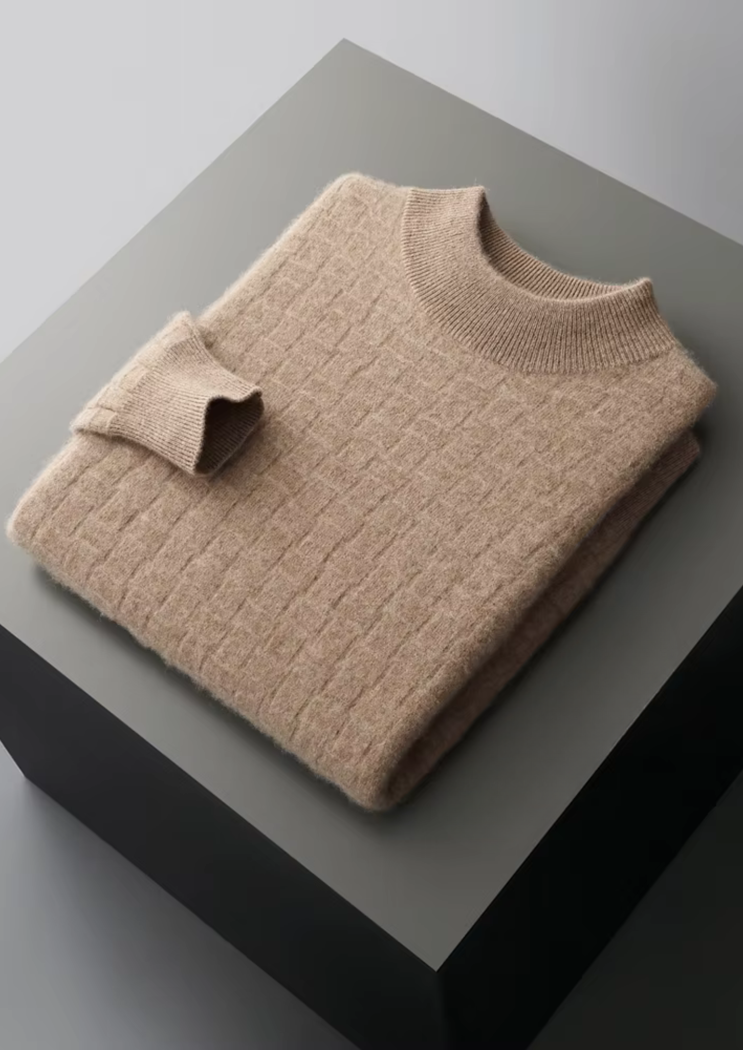 PURE EXTRA-FINE MERINO WOOL TEXTURED MOCKNECK