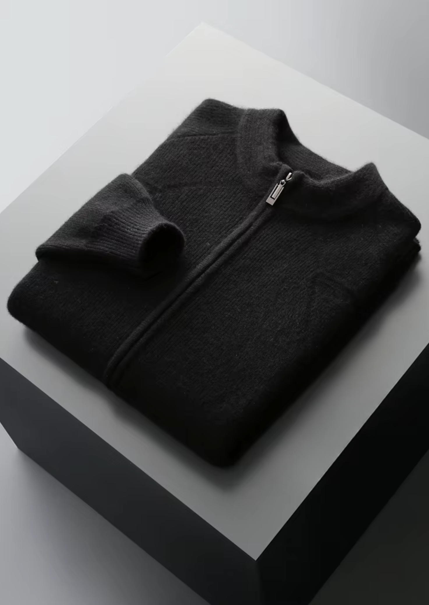 PURE EXTRA-FINE MERINO WOOL RIBBED ZIP CARDIGAN