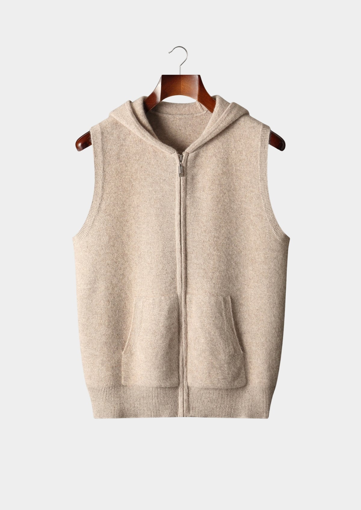 Pure Extra-Fine Merino Wool Hooded Zipper Vest