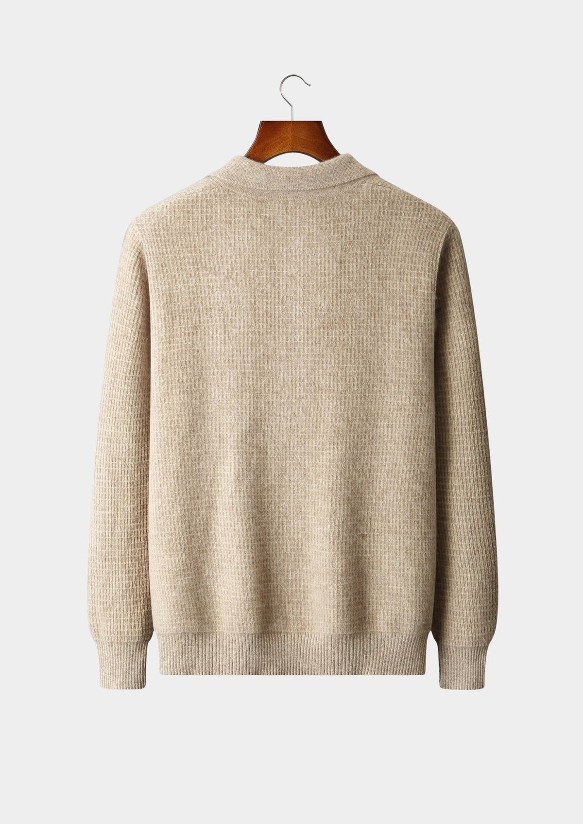Pure Extra-Fine Merino Wool Textured Zip Polo Cardigan