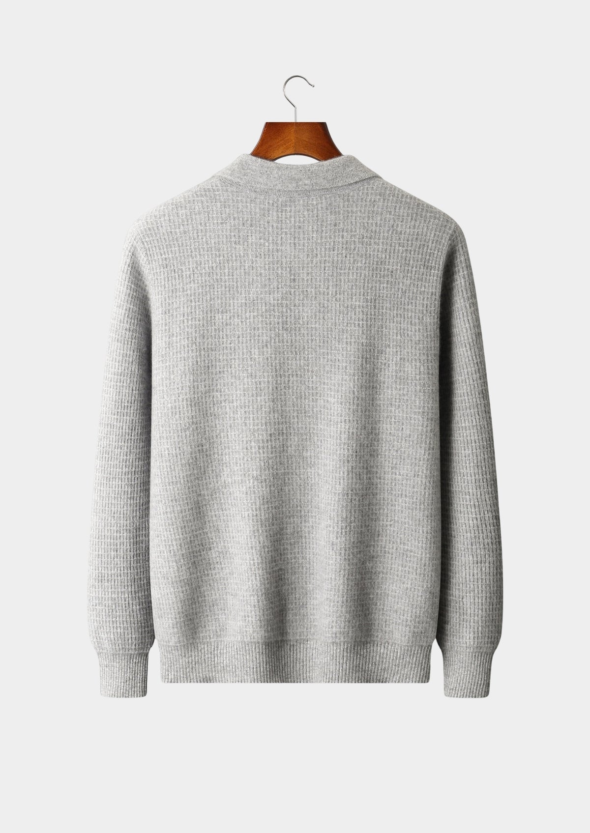 Pure Extra-Fine Merino Wool Textured Zip Polo Cardigan