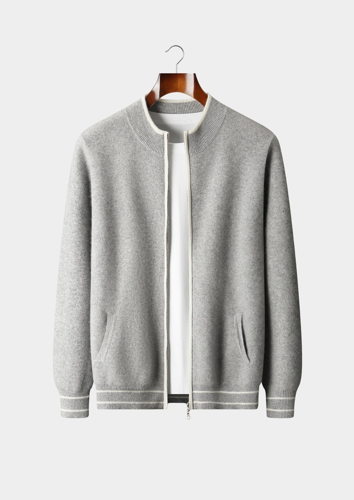Pure Extra-Fine Merino Wool Contrast Zip Cardigan