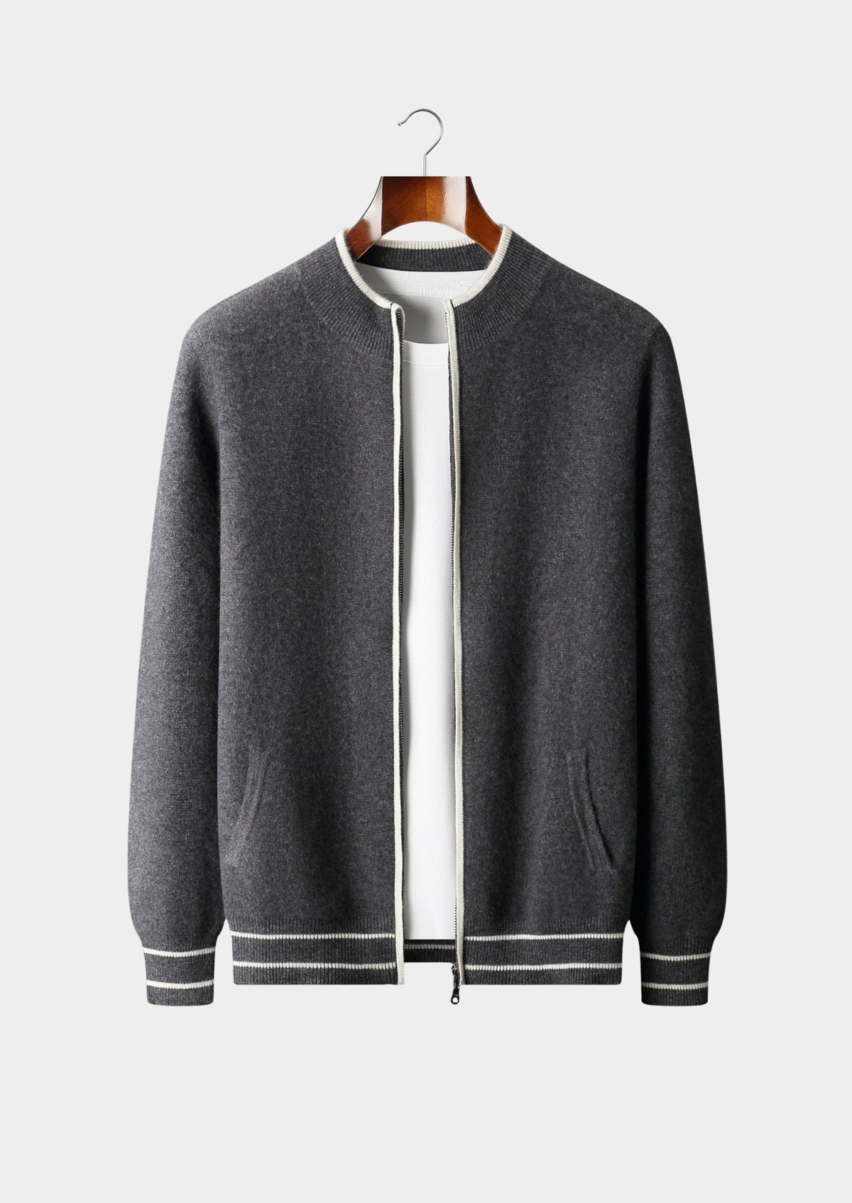 Pure Extra-Fine Merino Wool Contrast Zip Cardigan