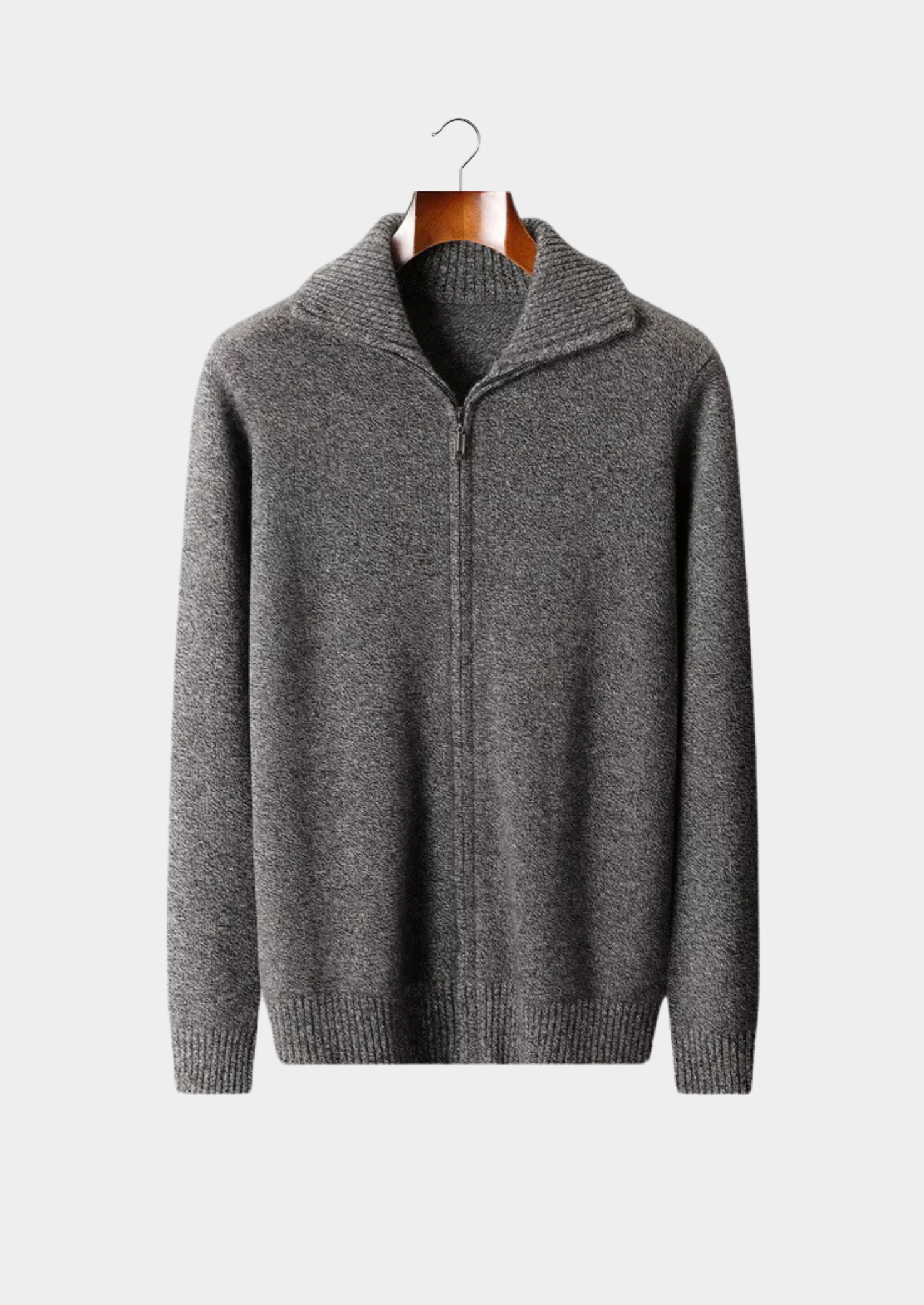 PURE CASHMERE HEATHER GRAY FUNNEL NECK CARDIGAN