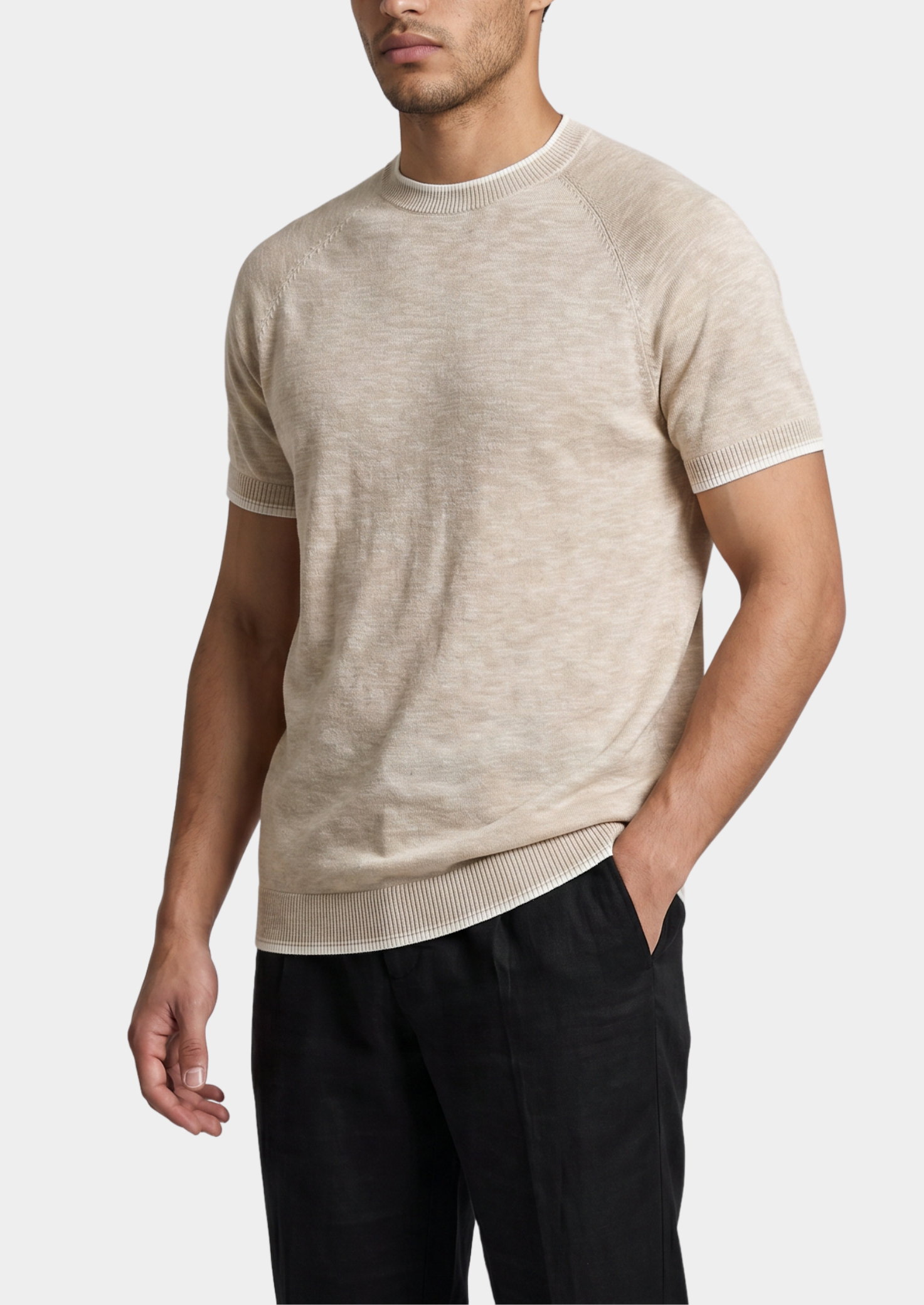 CAPRI BEIGE LINEN CONTRAST T-SHIRT
