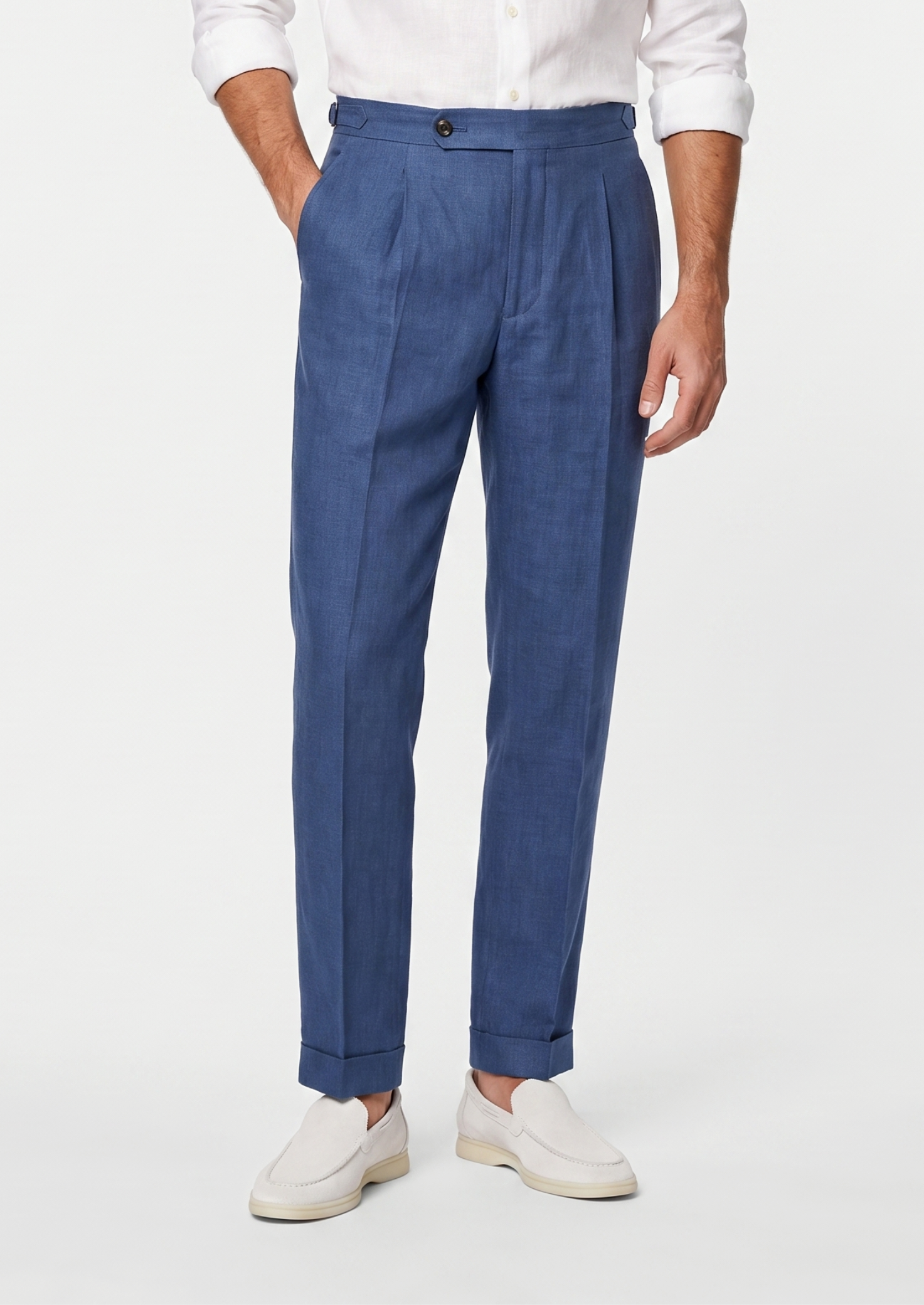 TUSCANY PLEATED COASTAL TROUSERS - Blue