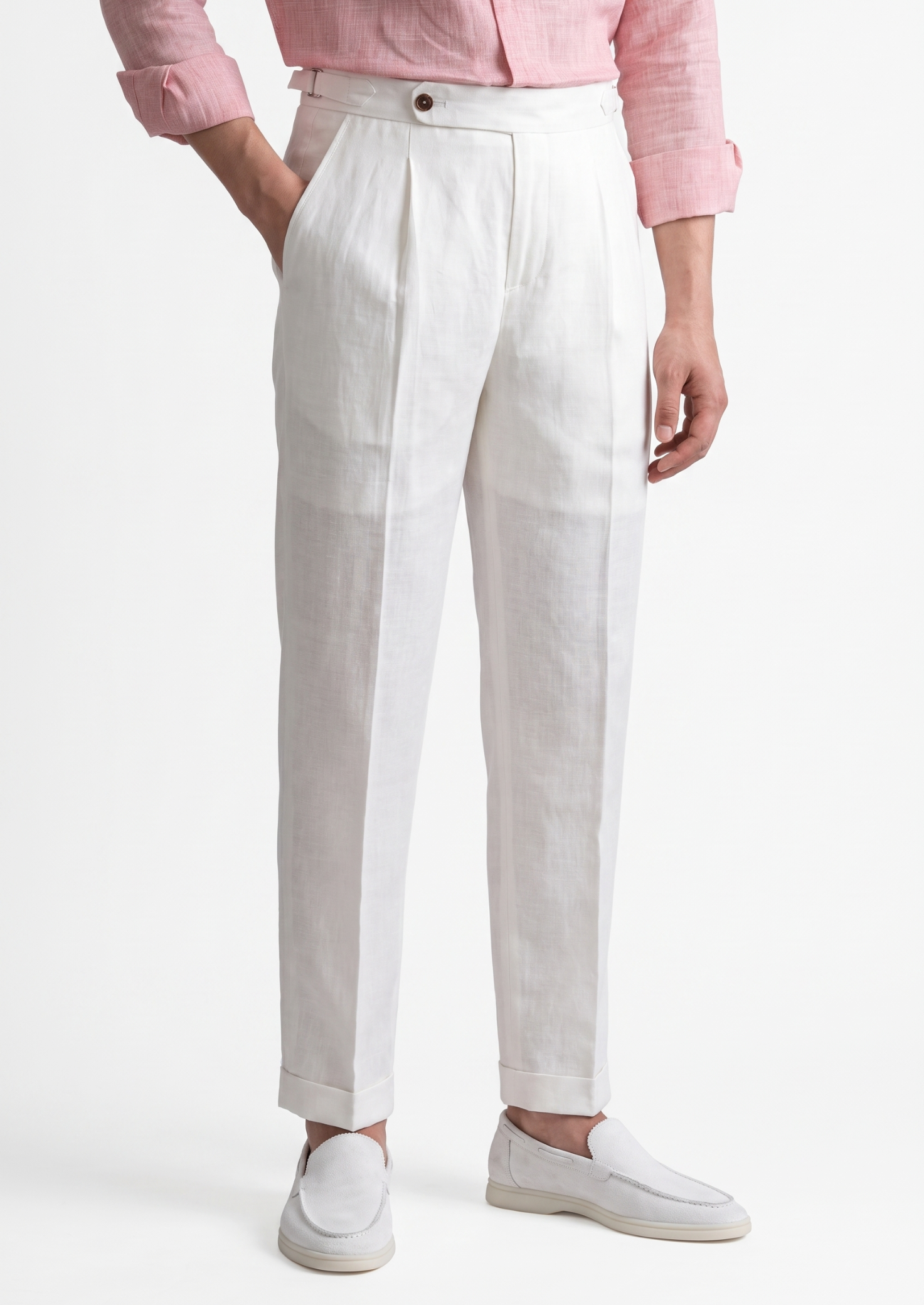 TUSCANY PLEATED COASTAL TROUSERS - White
