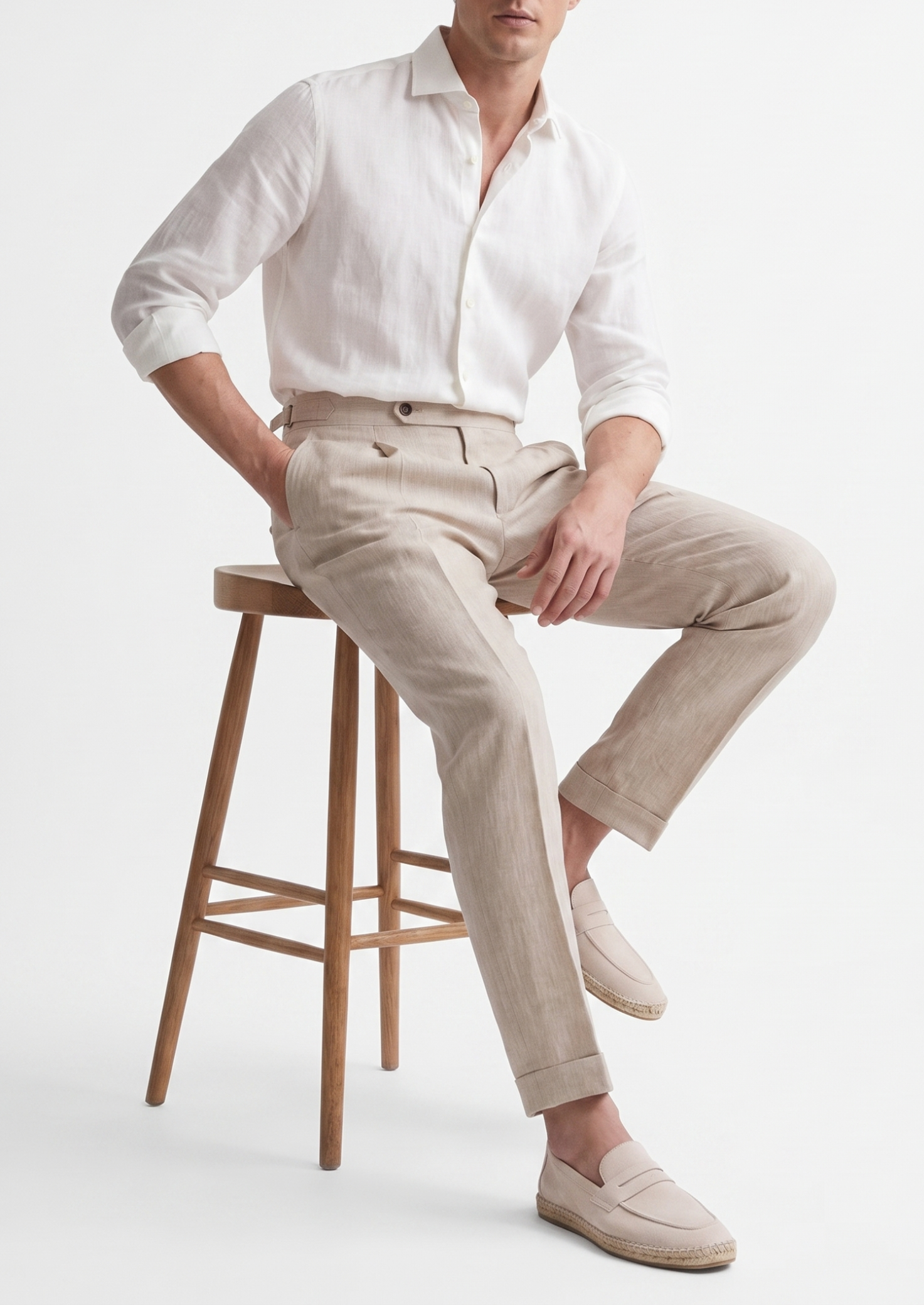 TUSCANY PLEATED COASTAL TROUSERS - Ivory