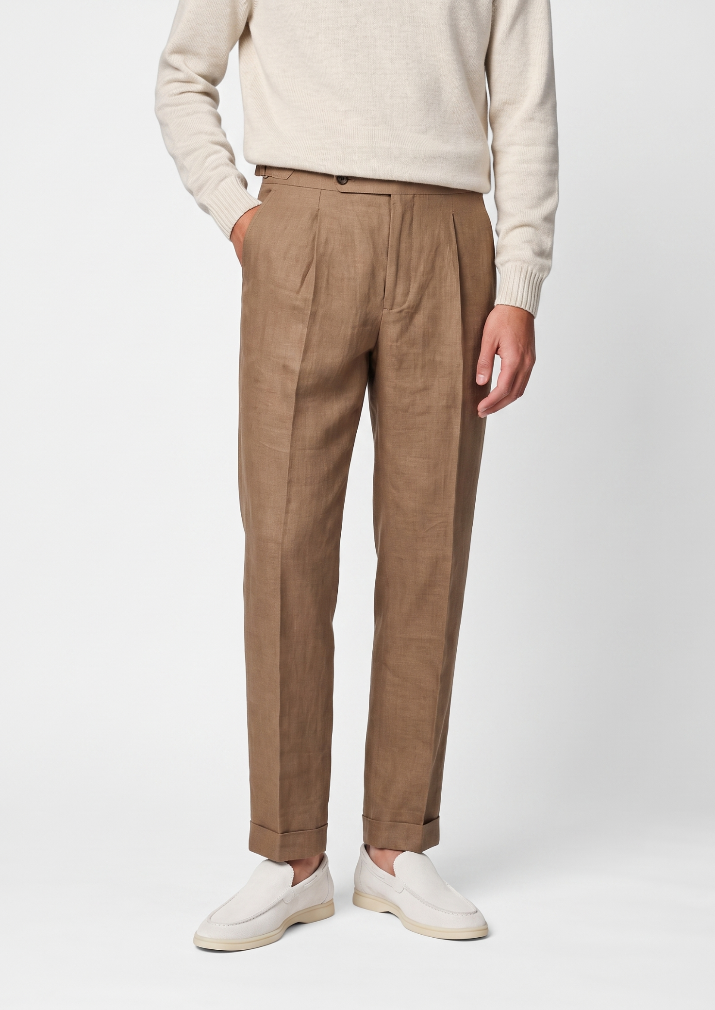TUSCANY PLEATED COASTAL TROUSERS - Caramel