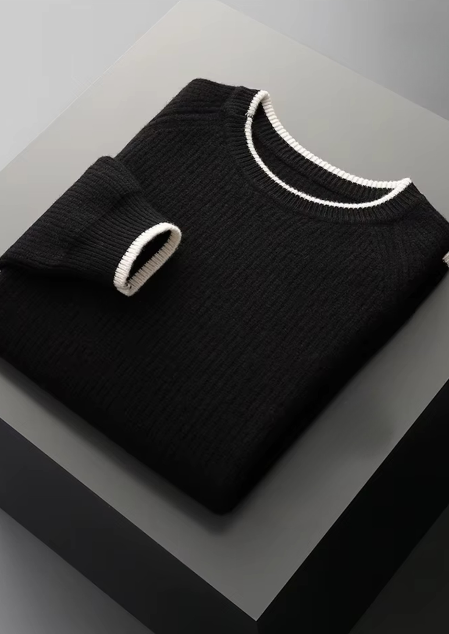 PURE EXTRA-FINE MERINO WOOL TWO TONE CREWNECK