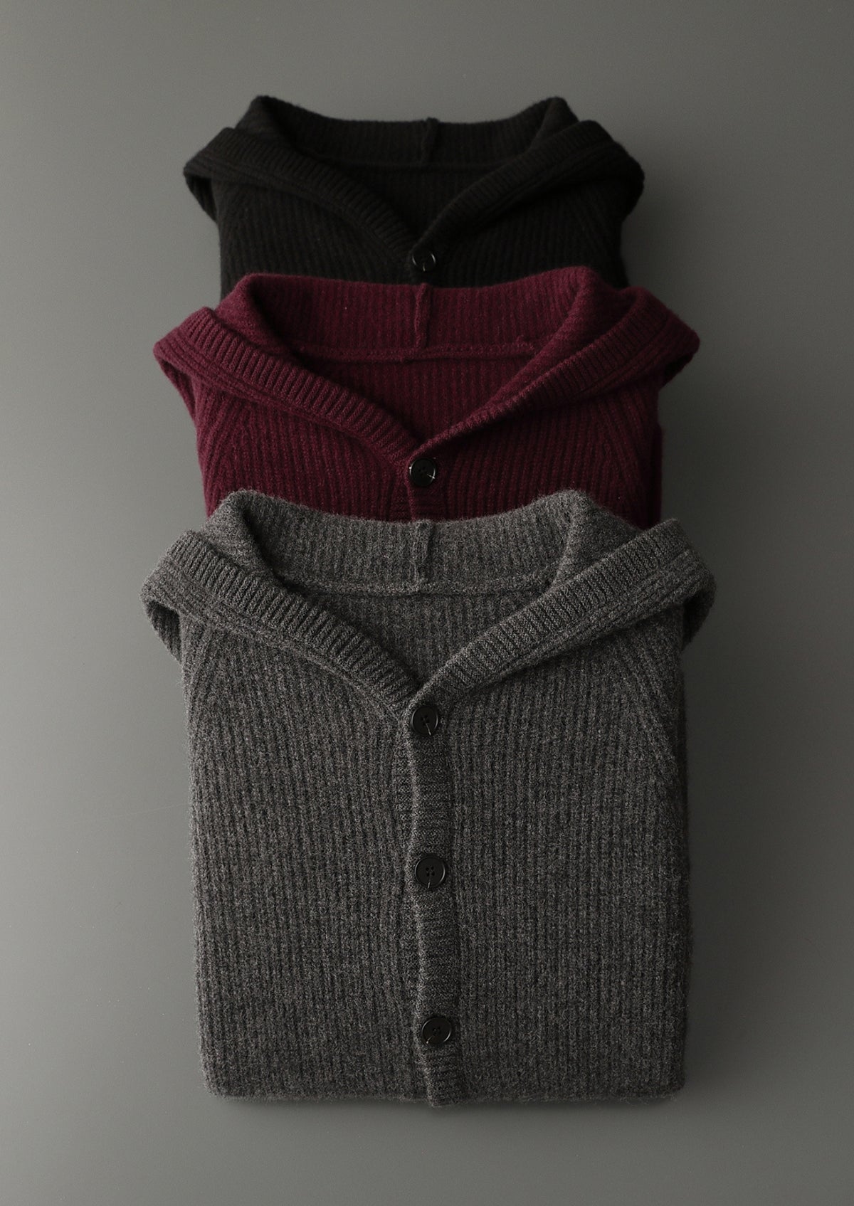 Pure Extra-Fine Merino Wool Ribbed Button Hoodie